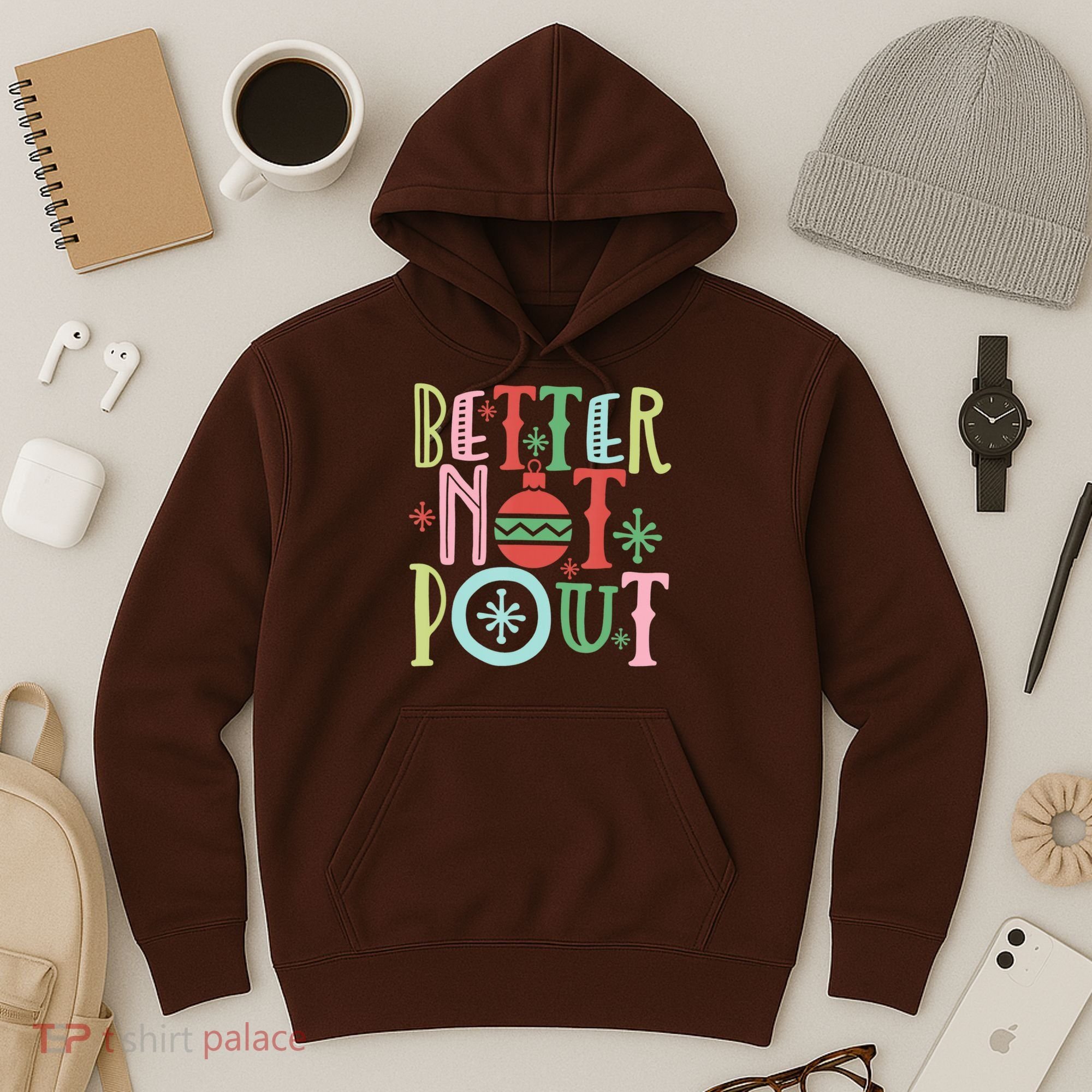 Better Not Pout Christmas Pun Distressed Hoodie