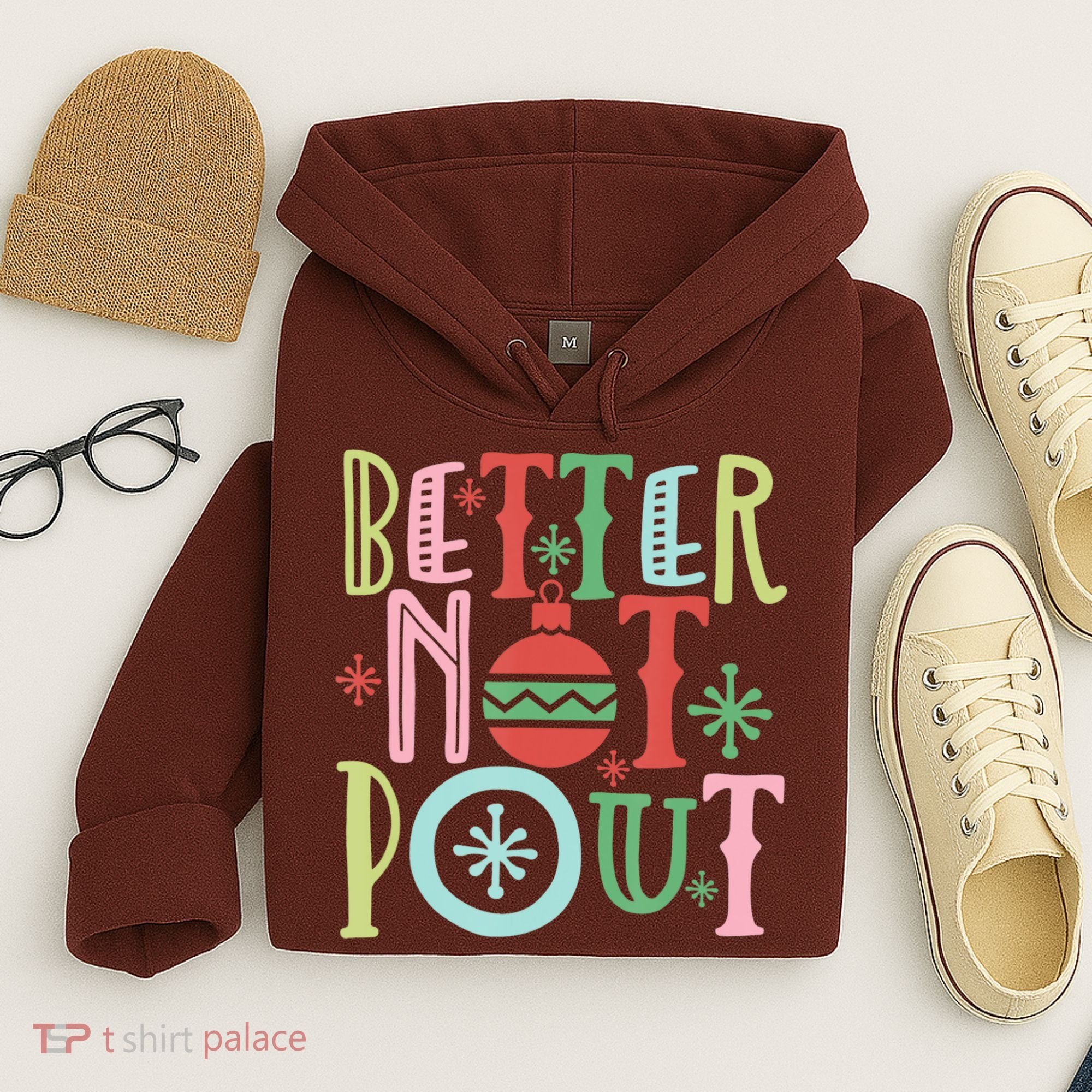 Better Not Pout Christmas Pun Distressed Hoodie