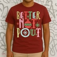 Better Not Pout Christmas Pun Distressed T-Shirt thumb 3