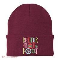 Better Not Pout Christmas Pun Distressed Beanie thumb 0