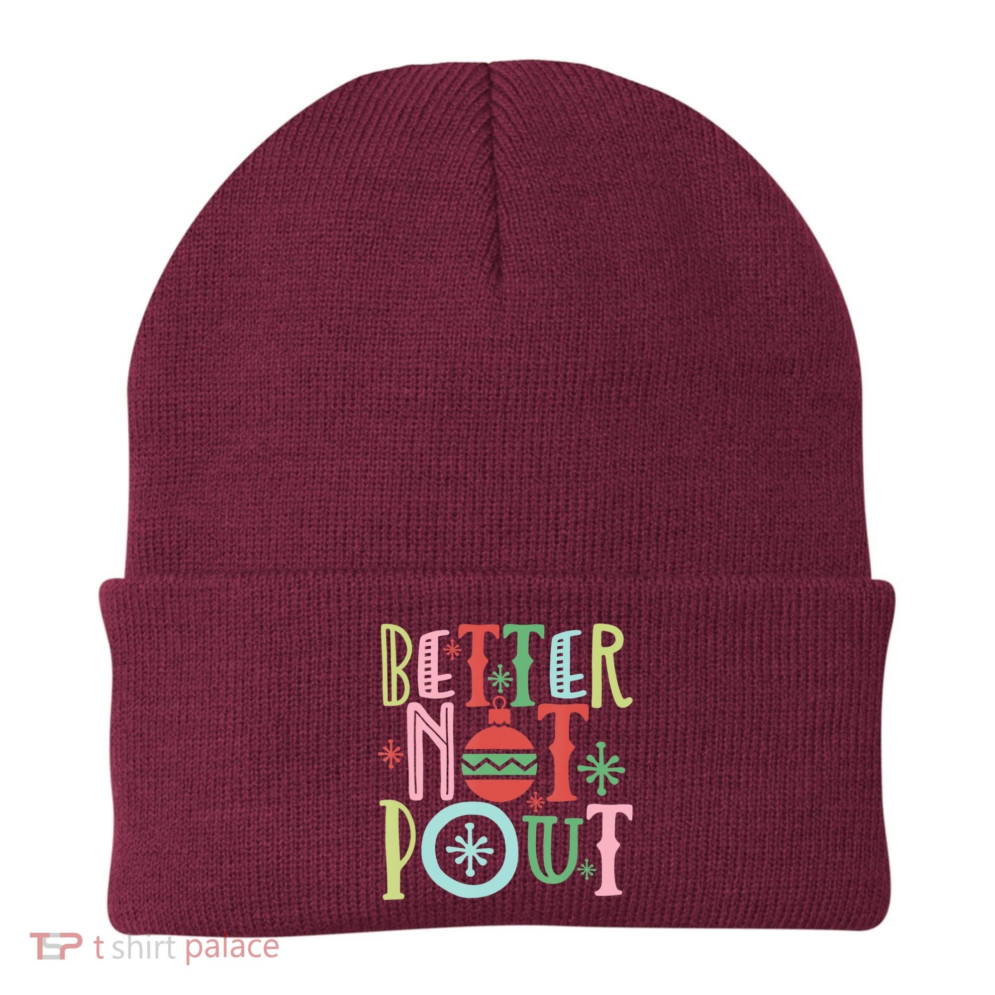 Better Not Pout Christmas Pun Distressed Beanie