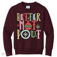 Better Not Pout Christmas Pun Distressed Kids Sweatshirt thumb 0