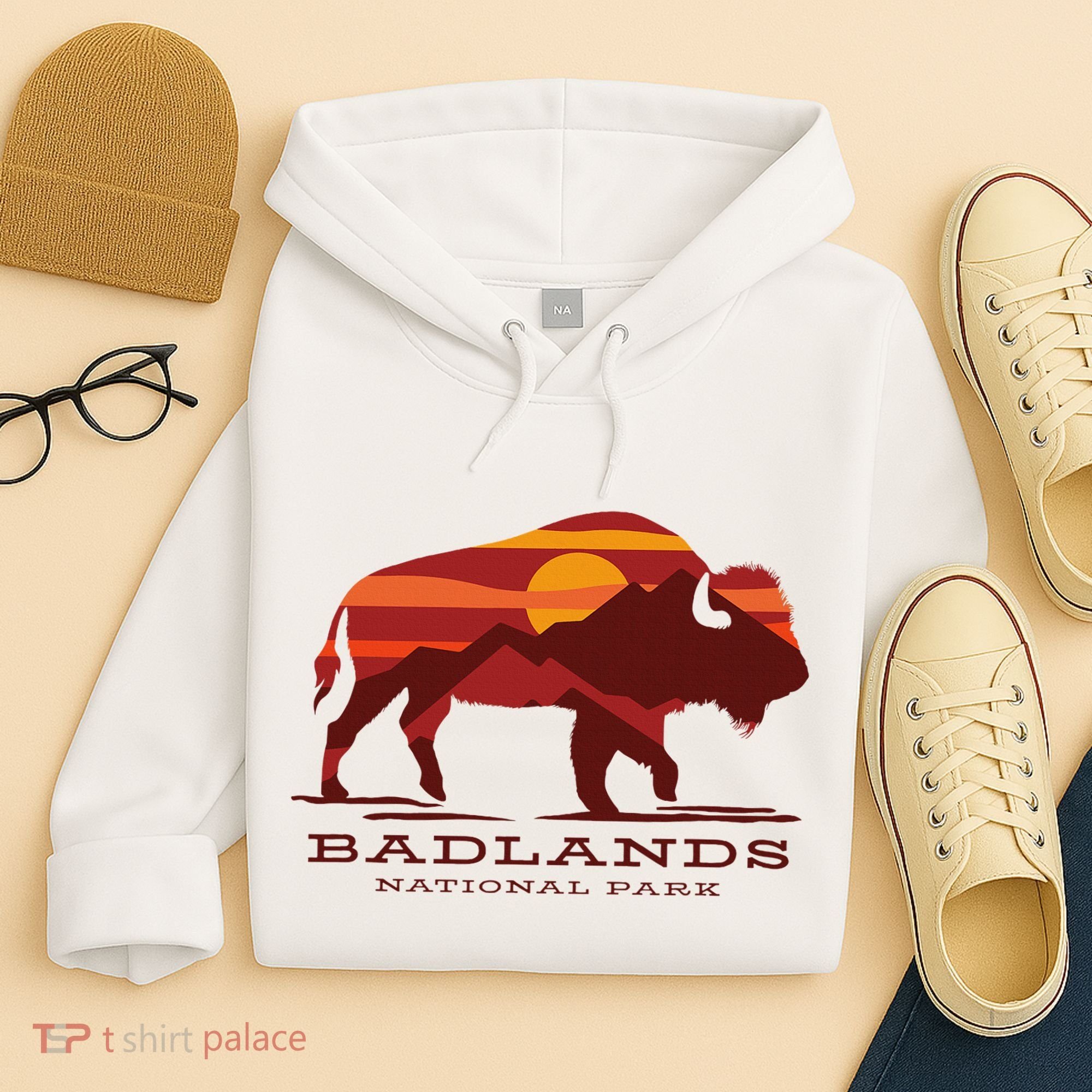Badlands National Park South Dakota Buffalo Bison Sunset Hoodie