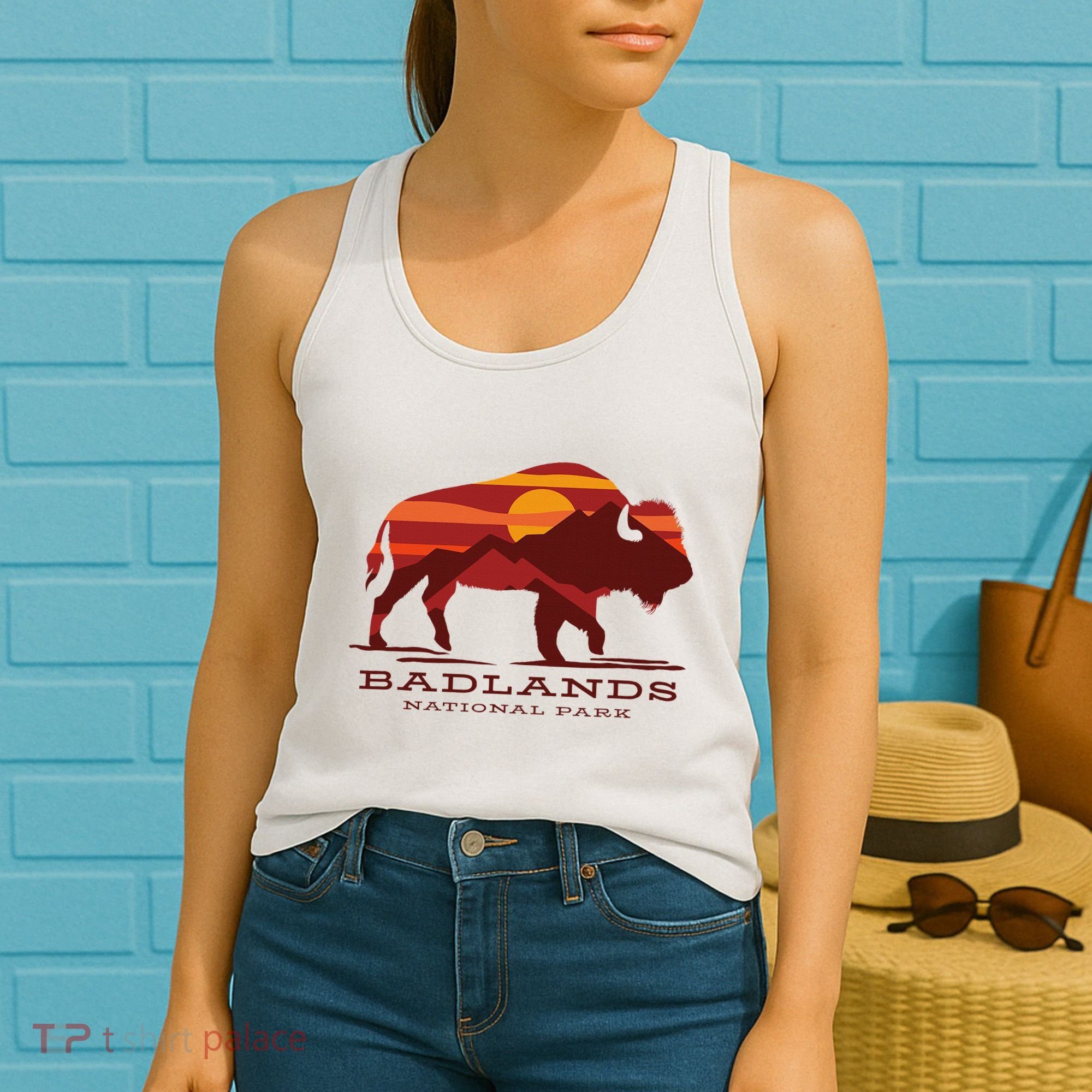 Badlands National Park South Dakota Buffalo Bison Sunset Women's Tank Top