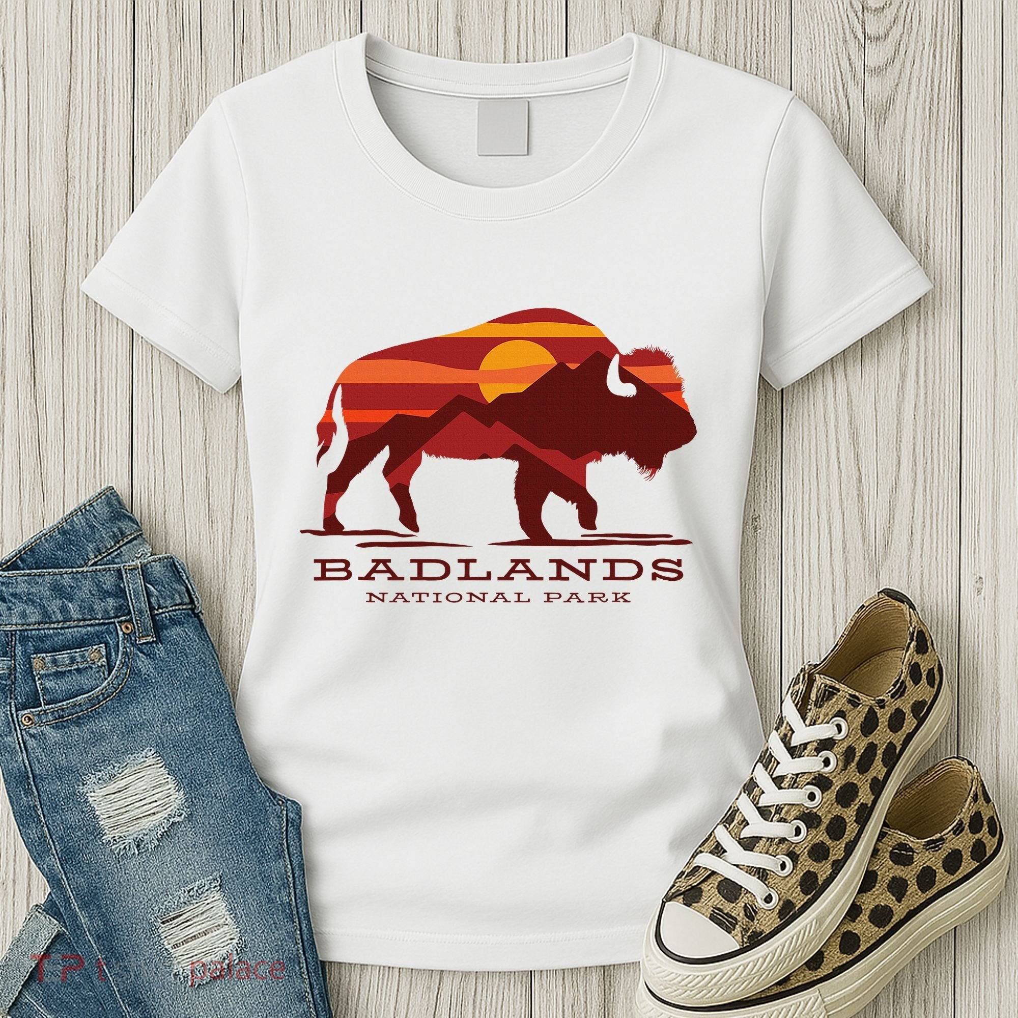 Badlands National Park South Dakota Buffalo Bison Sunset Women's T-Shirt