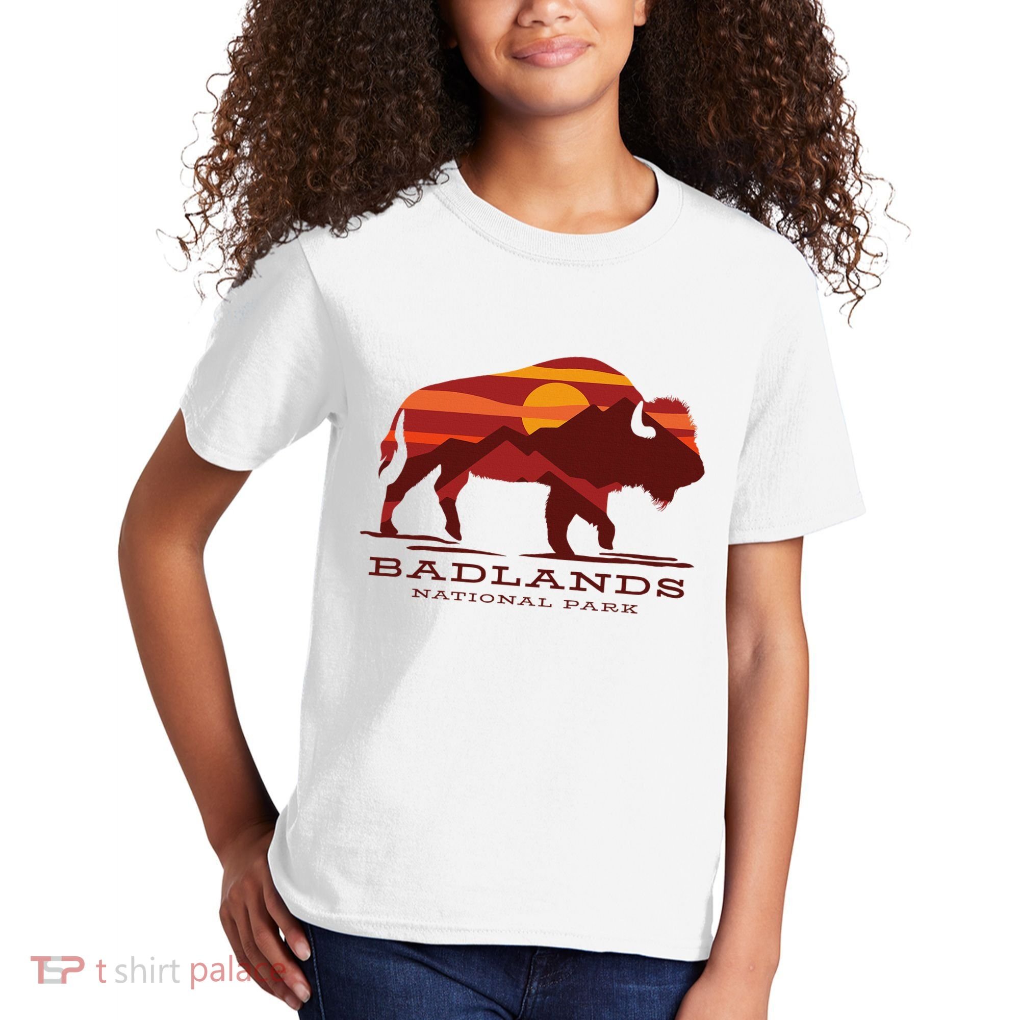 Badlands National Park South Dakota Buffalo Bison Sunset Kids T-Shirt