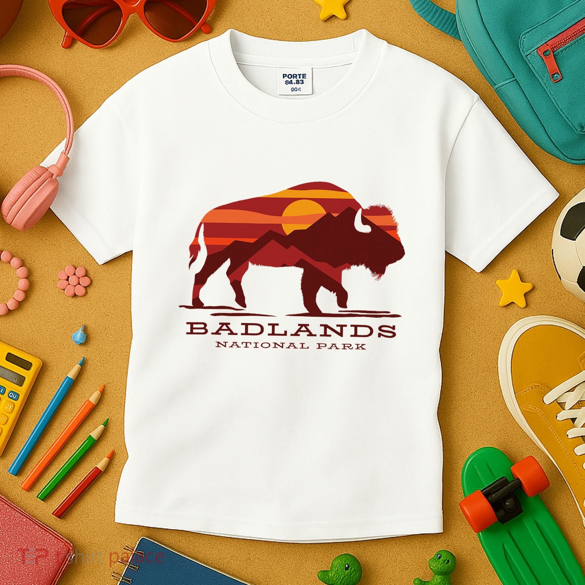 Badlands National Park South Dakota Buffalo Bison Sunset Kids T-Shirt
