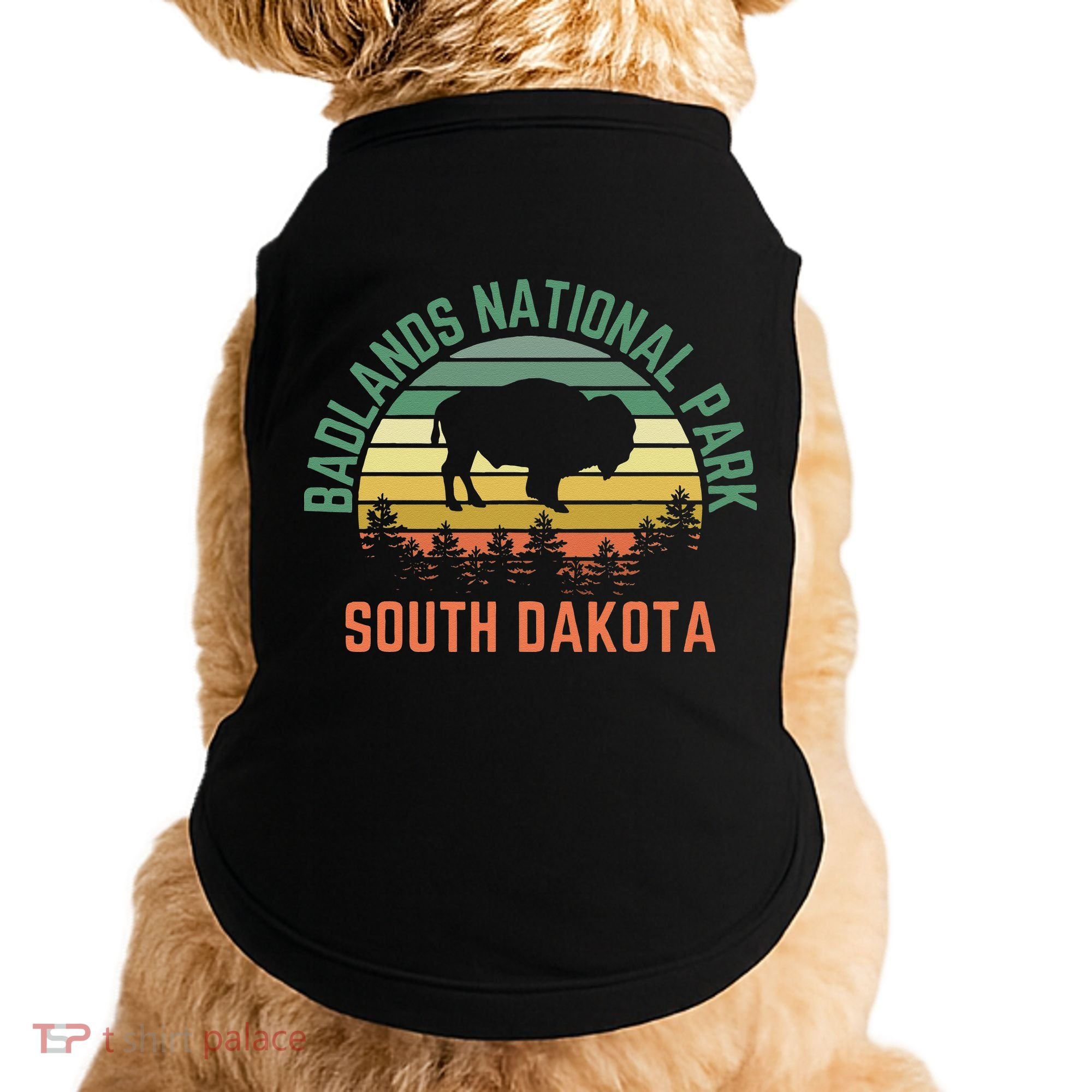 Badlands National Park South Dakota Buffalo Retro Sunset Doggie Tank