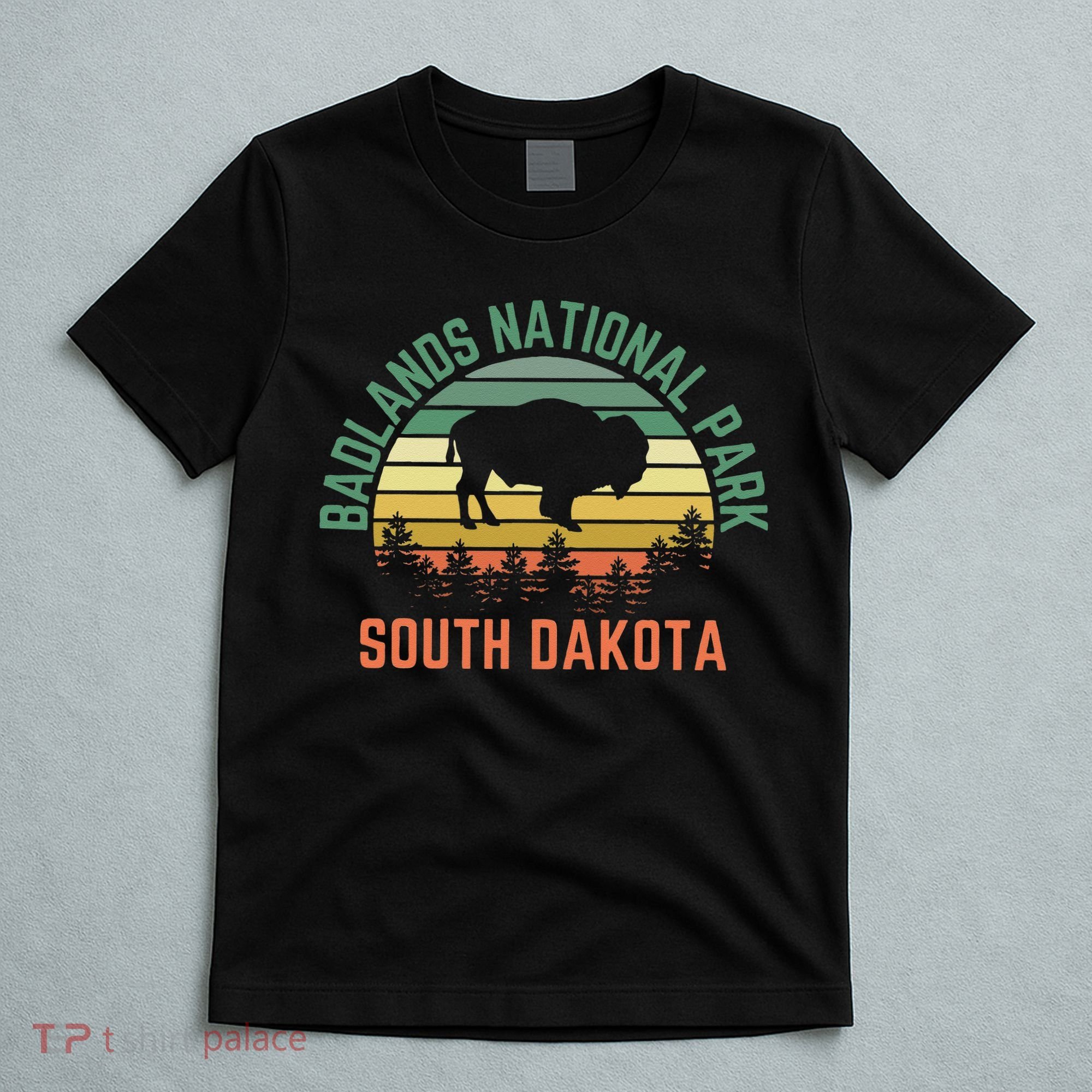Badlands National Park South Dakota Buffalo Retro Sunset T-Shirt