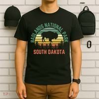 Badlands National Park South Dakota Buffalo Retro Sunset T-Shirt thumb 6