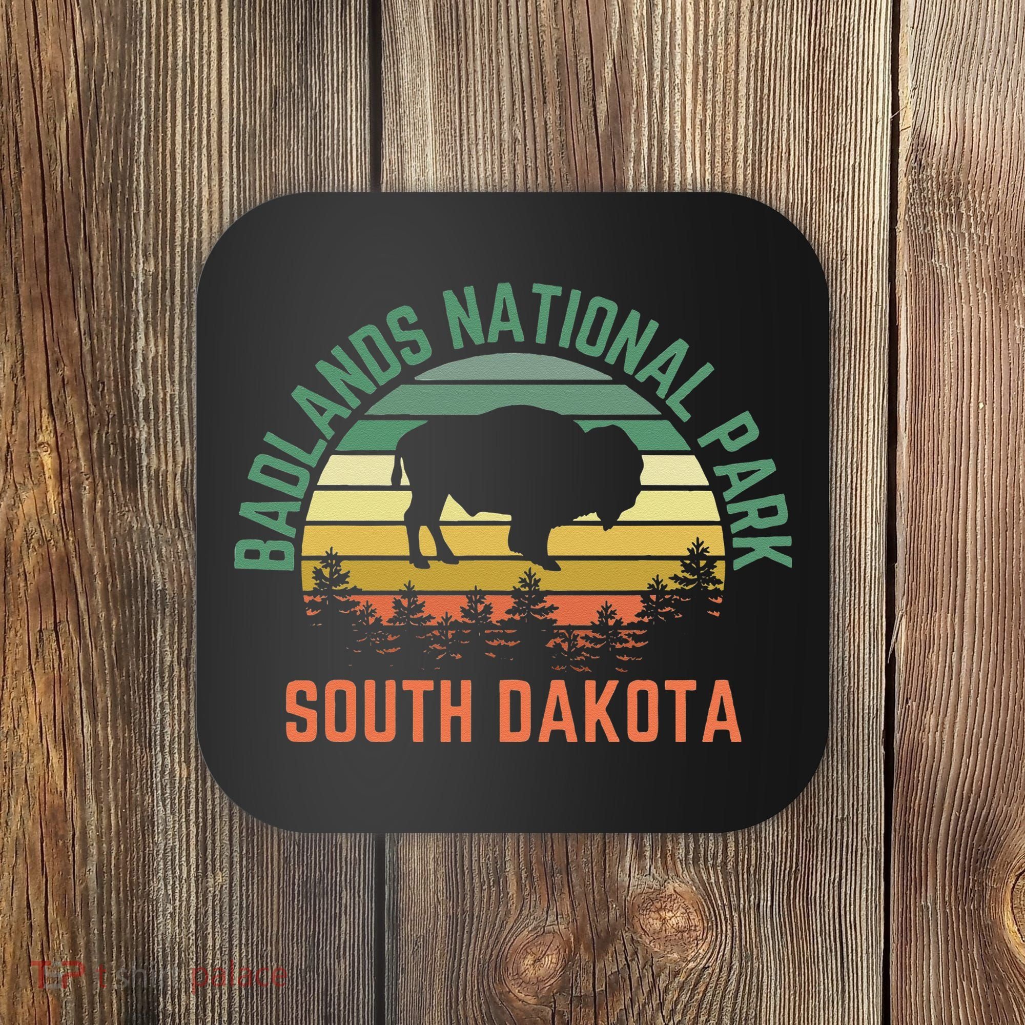 Badlands National Park South Dakota Buffalo Retro Sunset Coaster