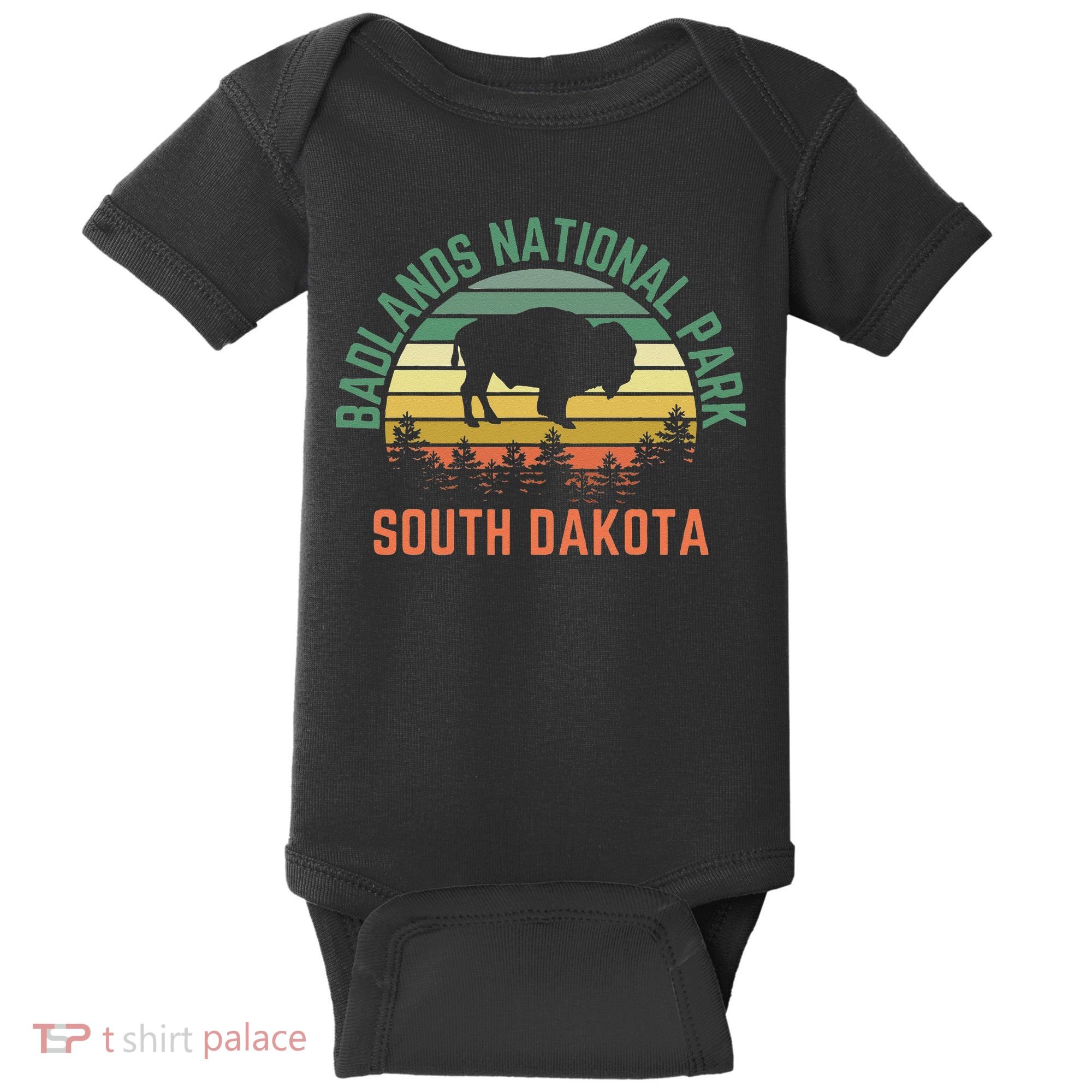 Badlands National Park South Dakota Buffalo Retro Sunset Baby Bodysuit