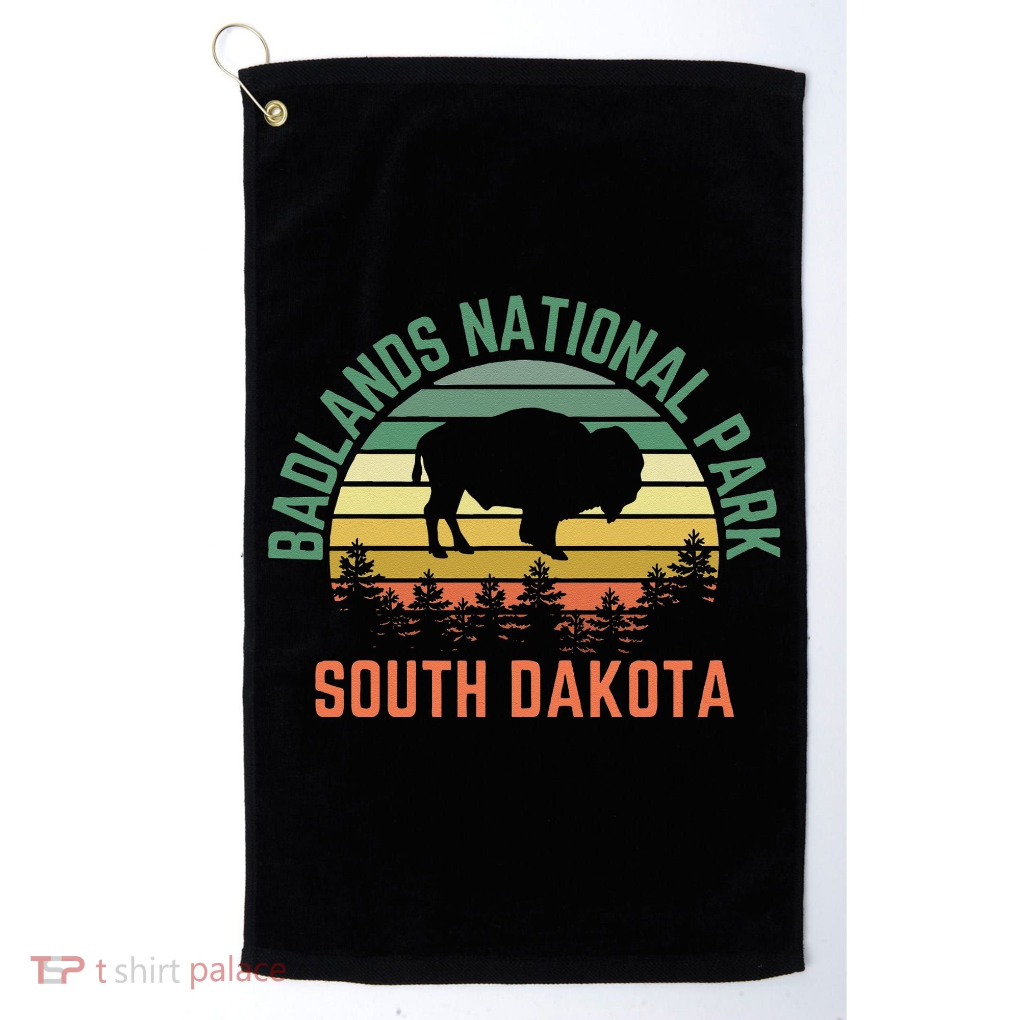 Badlands National Park South Dakota Buffalo Retro Sunset Golf Towel