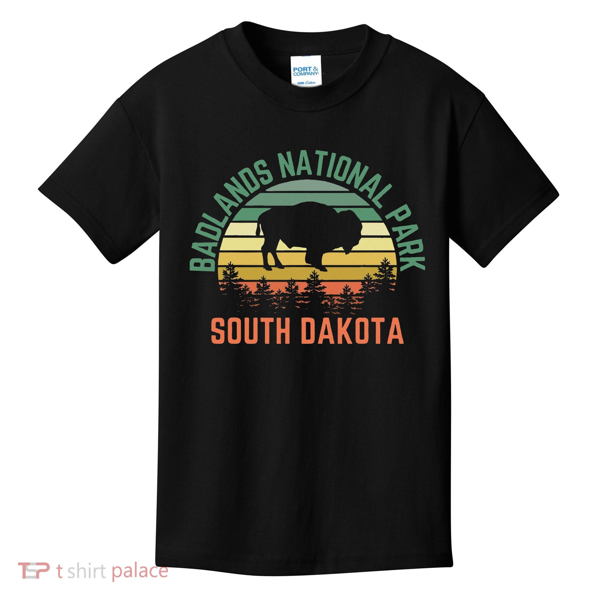 Badlands National Park South Dakota Buffalo Retro Sunset Kids T-Shirt