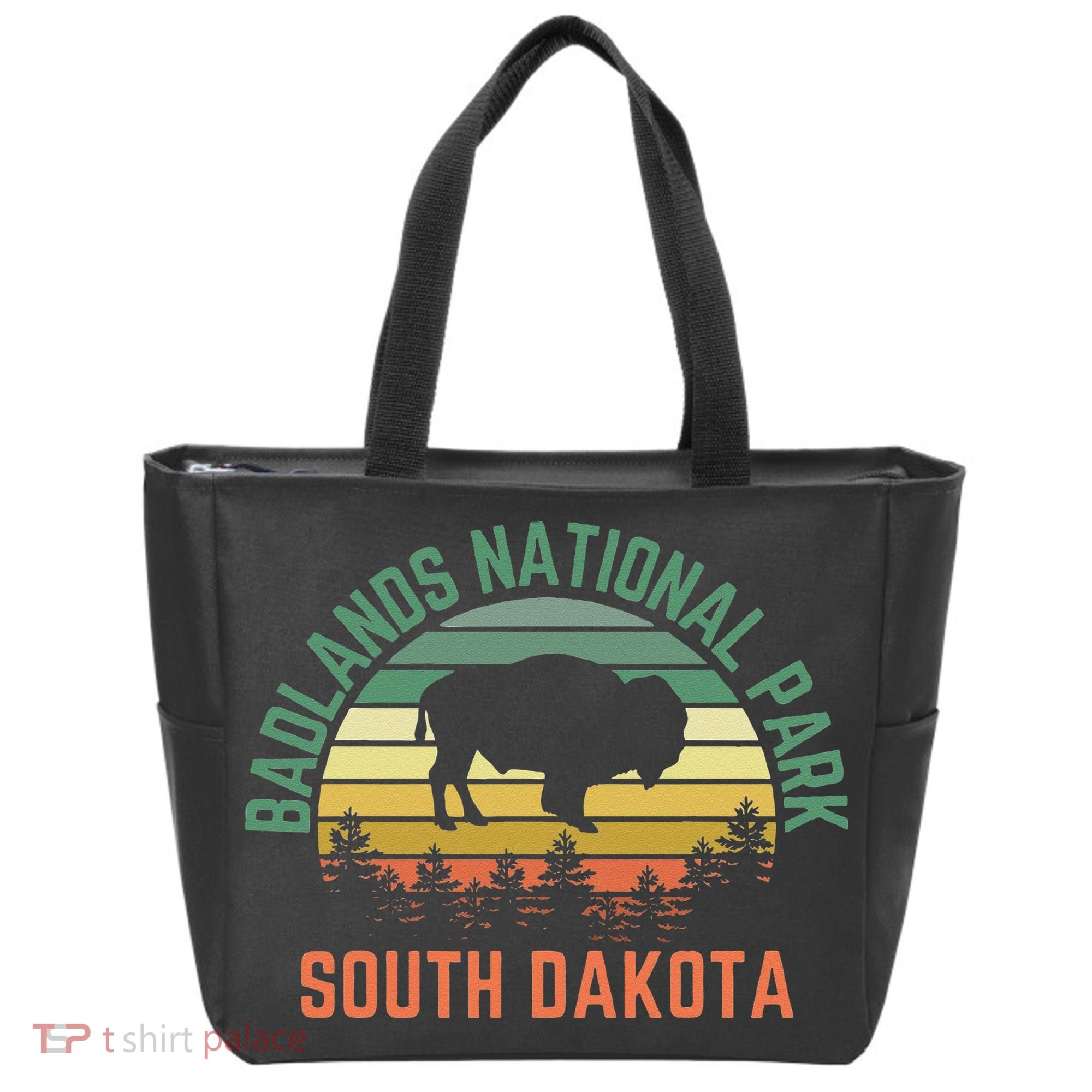 Badlands National Park South Dakota Buffalo Retro Sunset Tote Bag