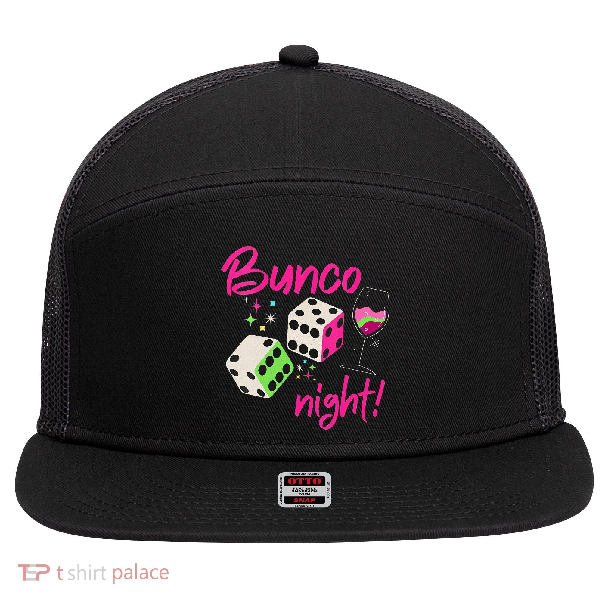Bunco Night Retro Dice Wine Prize 7 Panel Mesh Trucker Snapback Hat