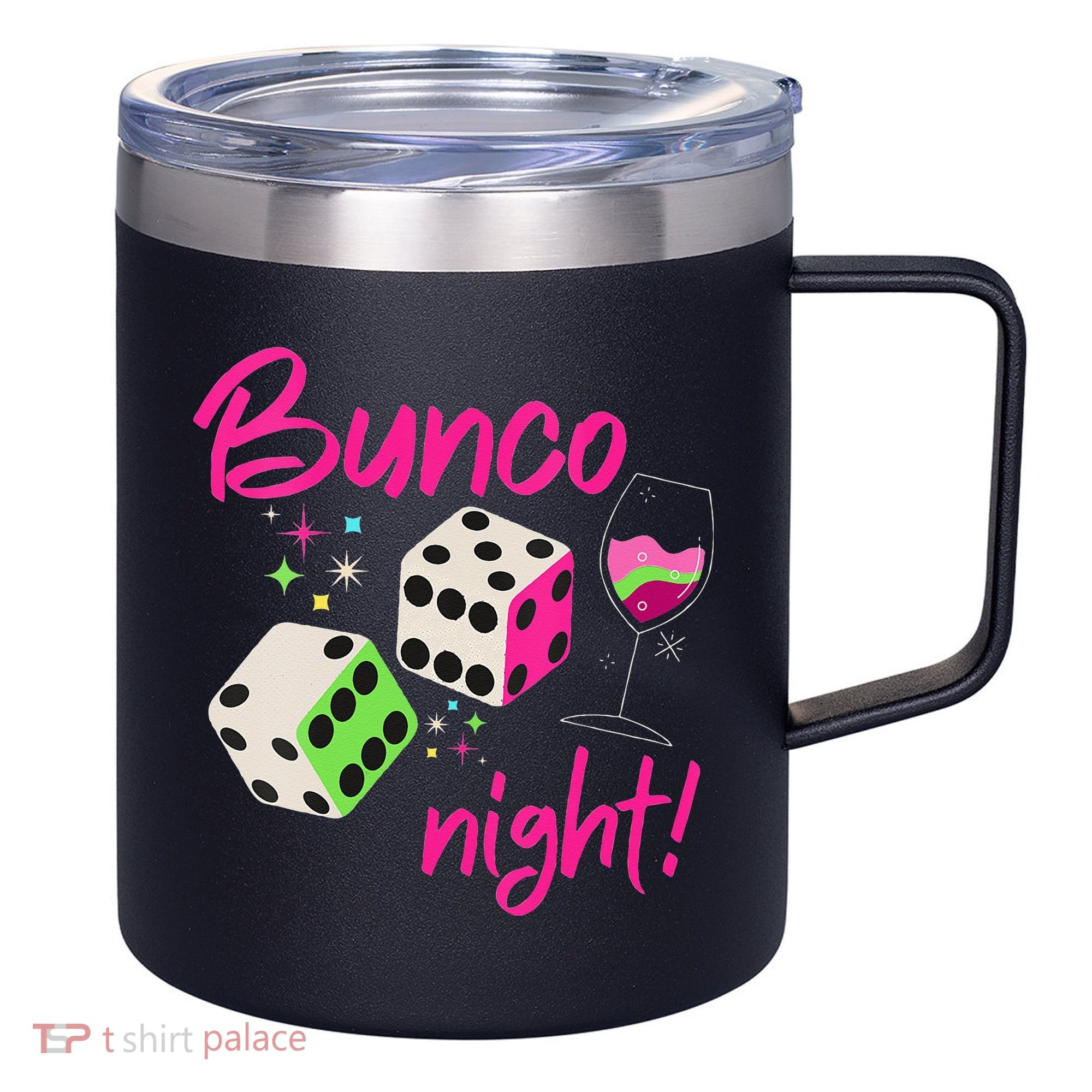 Bunco Night Retro Dice Wine Prize 12oz Stainless Steel Coffee Mug