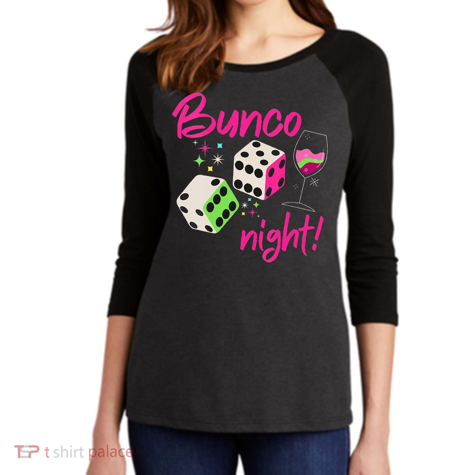 Bunco Night Retro Dice Wine Prize Women's Tri-Blend 3/4-Sleeve Raglan Shirt