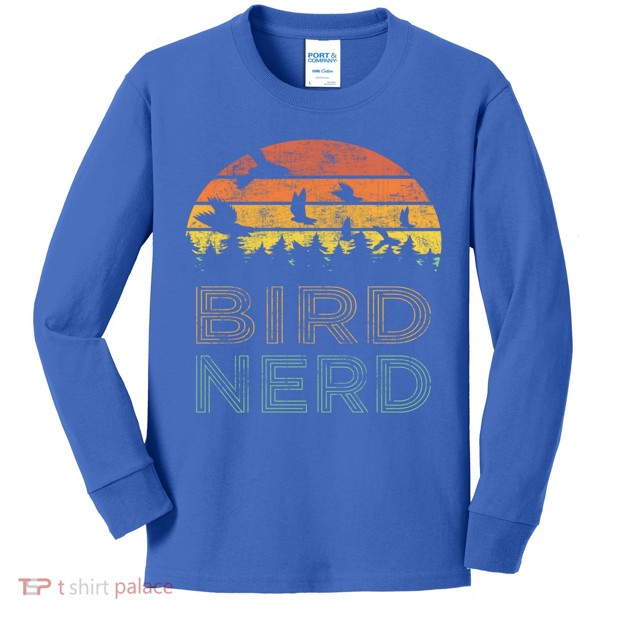 Bird Nerd Retro Vintage Distressed Bird Watcher Watching Gift Kids Long Sleeve Shirt