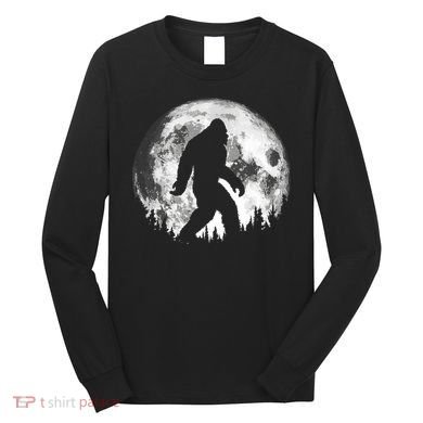 Bigfoot Night Stroll! Cool Full Moon Night & Trees Sasquatch Long Sleeve Shirt