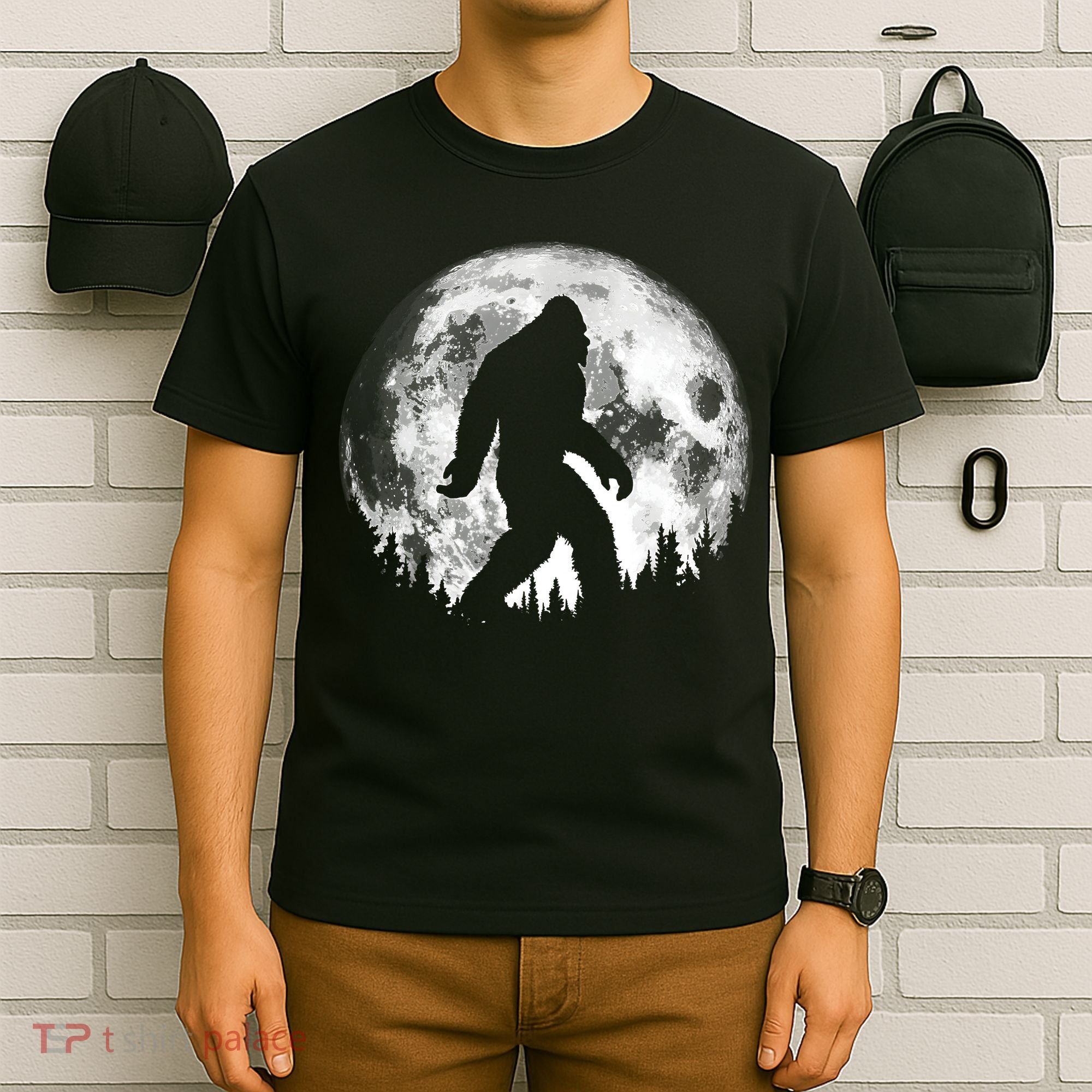Bigfoot Night Stroll! Cool Full Moon Night & Trees Sasquatch T-Shirt