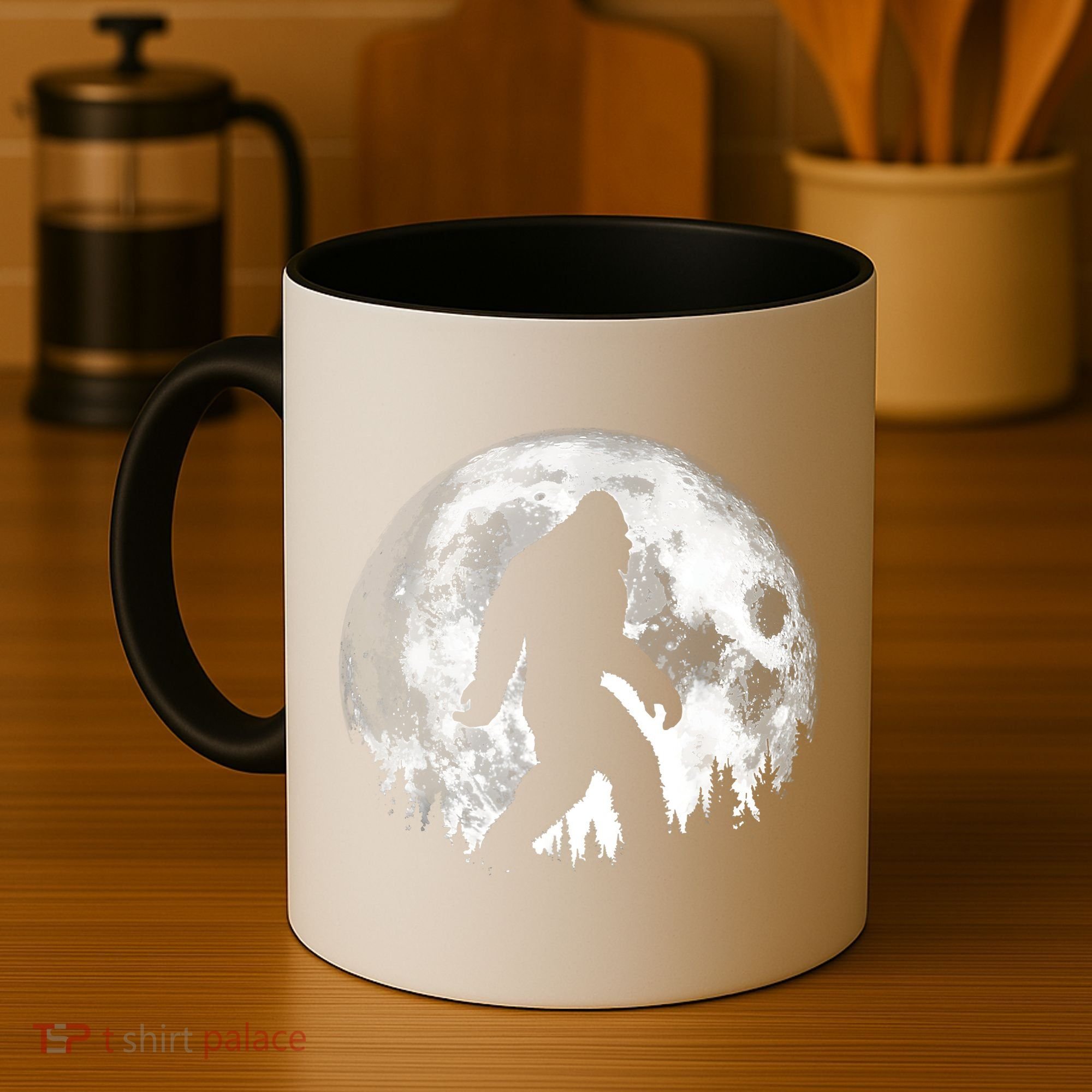 Bigfoot Night Stroll! Cool Full Moon Night & Trees Sasquatch Coffee Mug