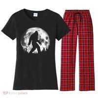 Bigfoot Night Stroll! Cool Full Moon Night & Trees Sasquatch Women's Flannel Pajama Set thumb 0