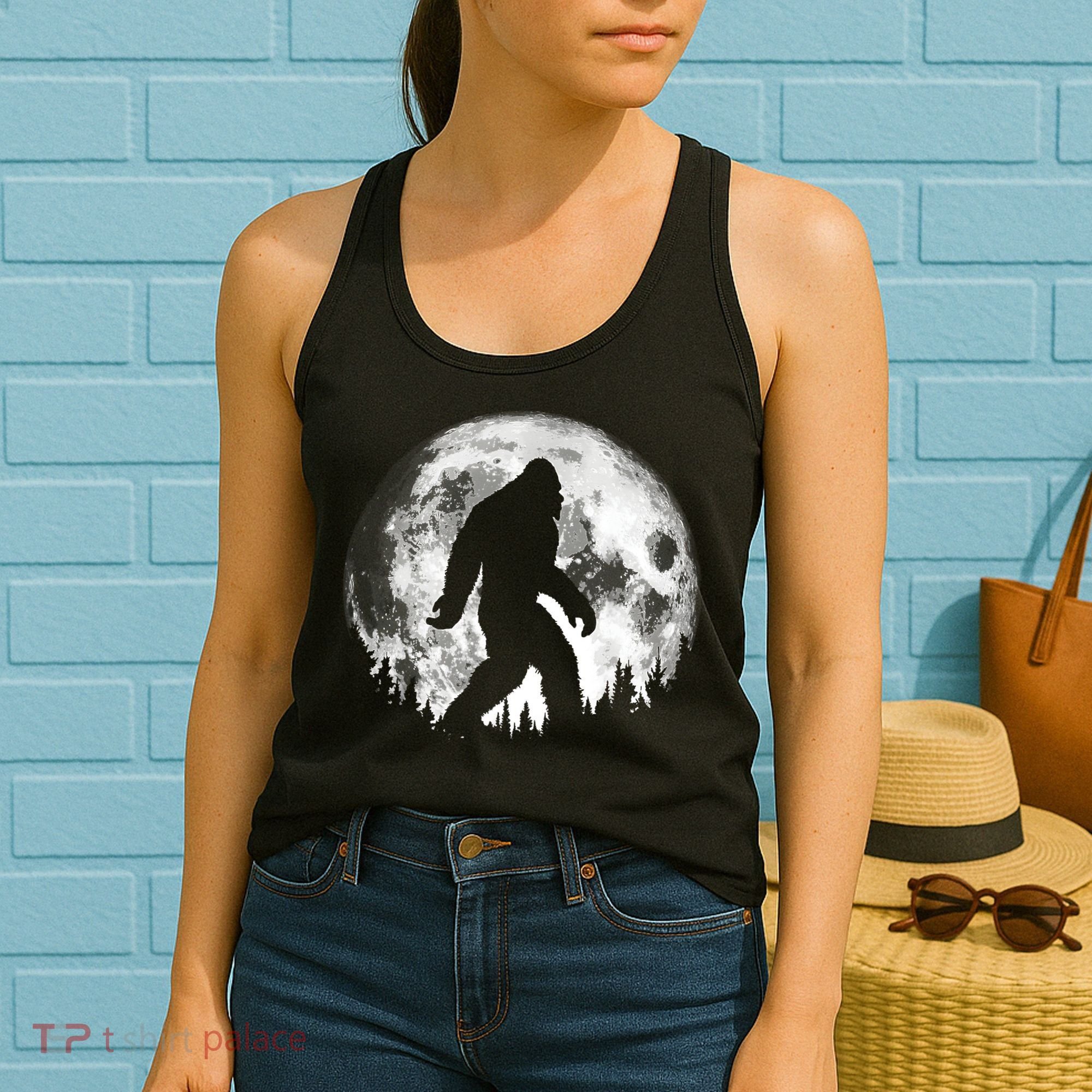 Bigfoot Night Stroll! Cool Full Moon Night & Trees Sasquatch Women's Tank Top