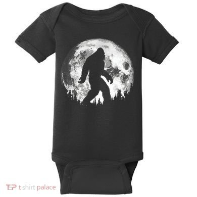 Bigfoot Night Stroll! Cool Full Moon Night & Trees Sasquatch Baby Bodysuit