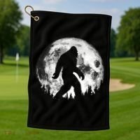 Bigfoot Night Stroll! Cool Full Moon Night & Trees Sasquatch Golf Towel thumb 1