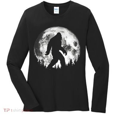 Bigfoot Night Stroll! Cool Full Moon Night & Trees Sasquatch Women's Long Sleeve Shirt