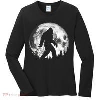 Bigfoot Night Stroll! Cool Full Moon Night & Trees Sasquatch Women's Long Sleeve Shirt thumb 0