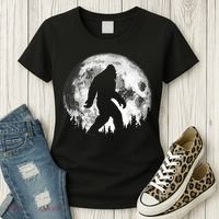 Bigfoot Night Stroll! Cool Full Moon Night & Trees Sasquatch Women's T-Shirt thumb 3
