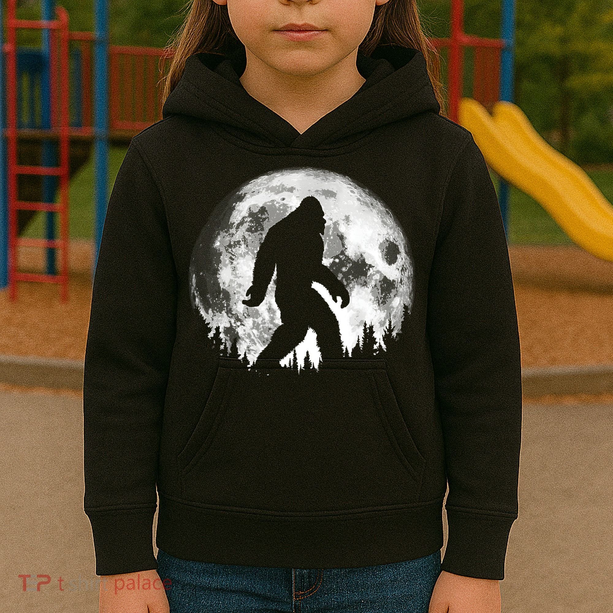 Bigfoot Night Stroll! Cool Full Moon Night & Trees Sasquatch Kids Hoodie