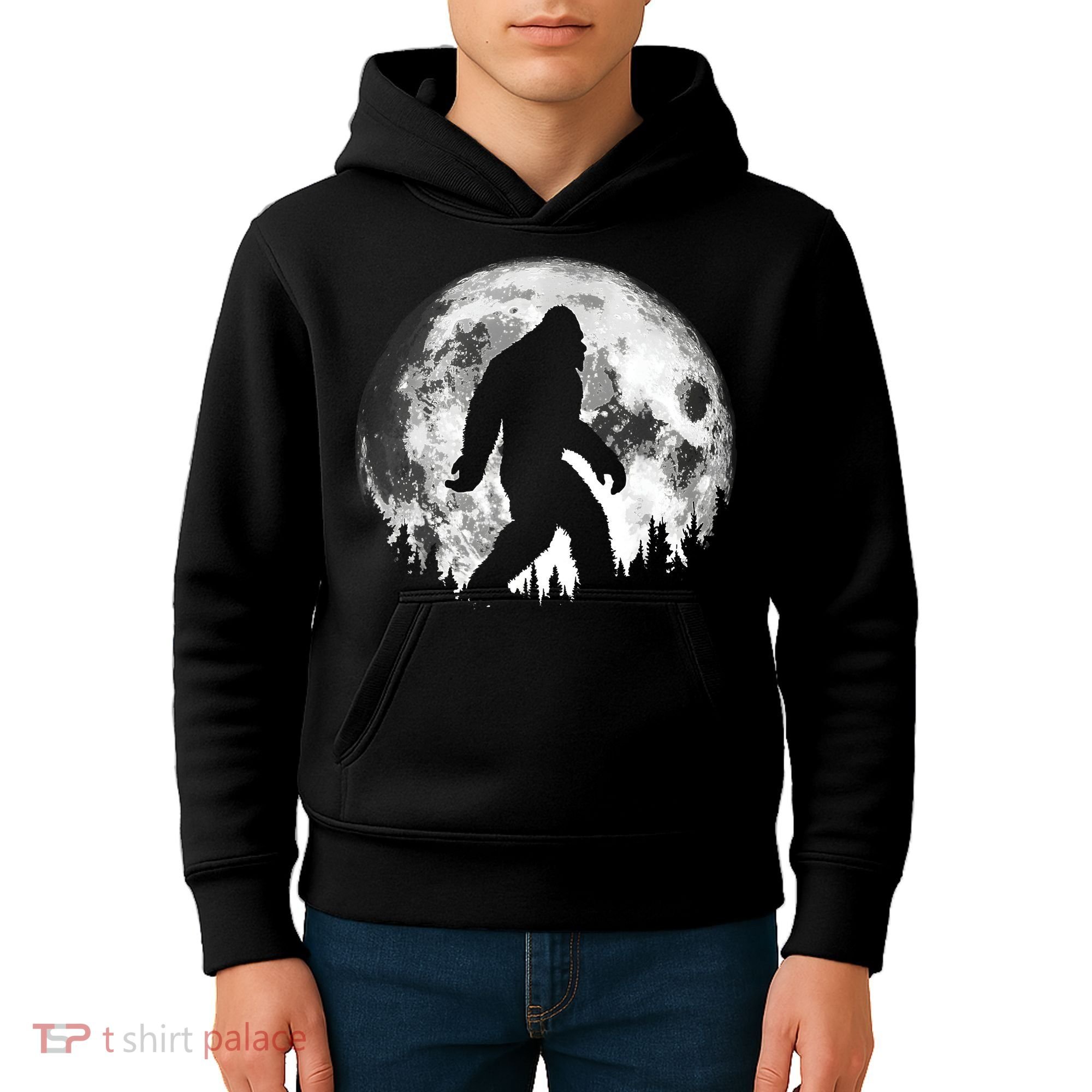 Bigfoot Night Stroll! Cool Full Moon Night & Trees Sasquatch Kids Hoodie