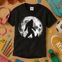 Bigfoot Night Stroll! Cool Full Moon Night & Trees Sasquatch Kids T-Shirt thumb 3
