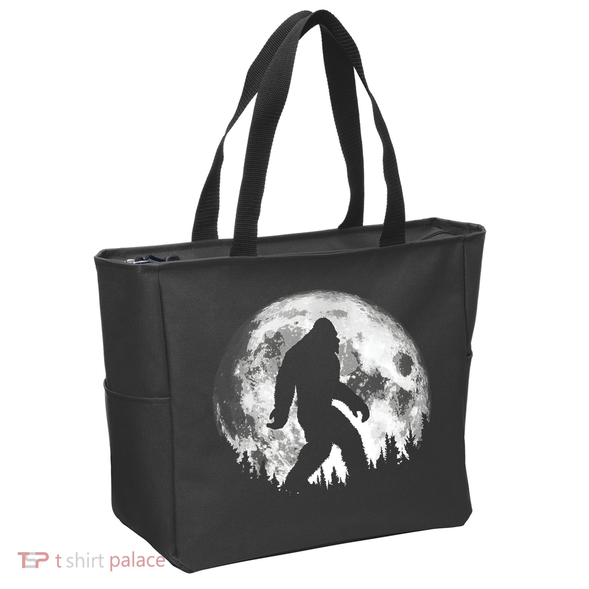 Bigfoot Night Stroll! Cool Full Moon Night & Trees Sasquatch Tote Bag