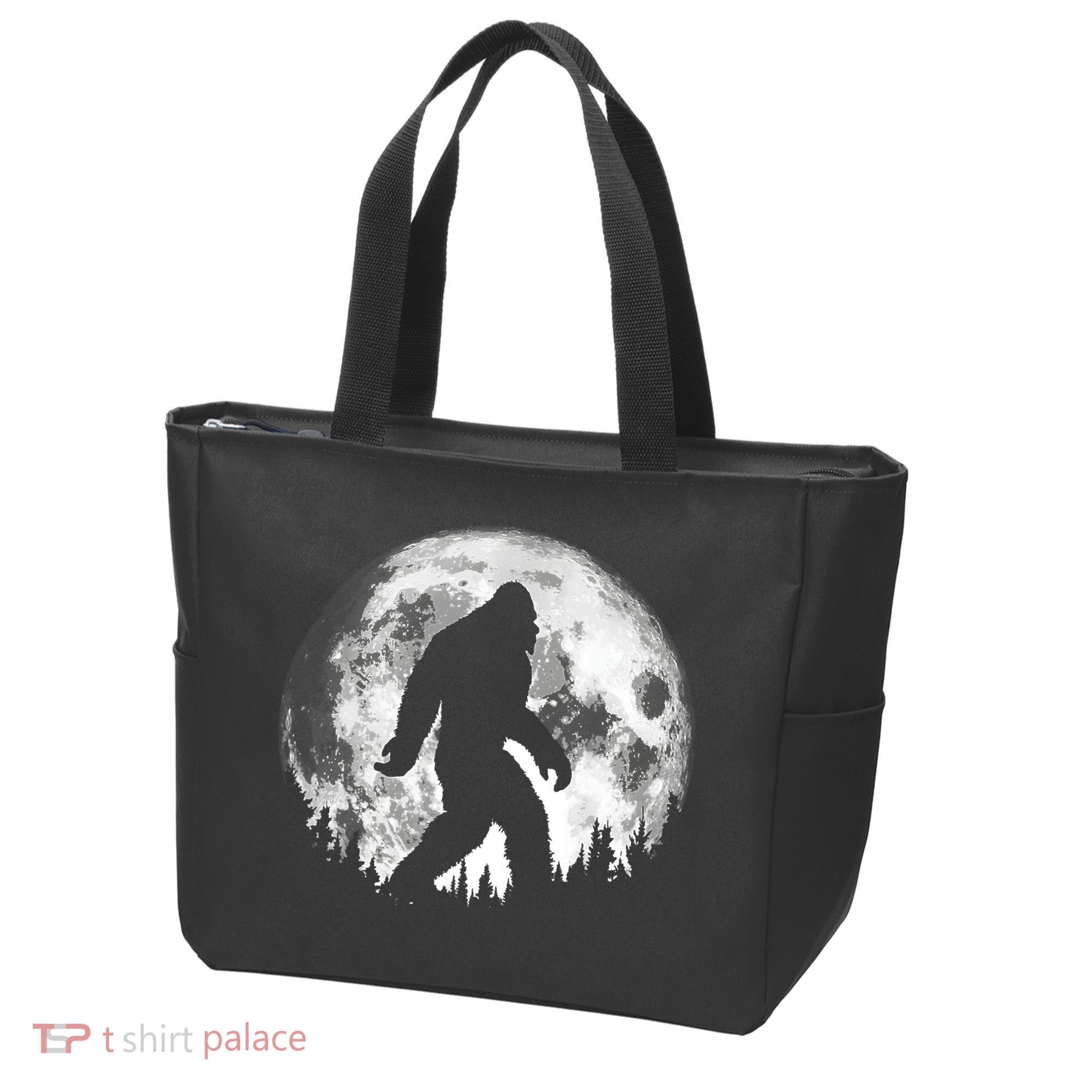 Bigfoot Night Stroll! Cool Full Moon Night & Trees Sasquatch Tote Bag