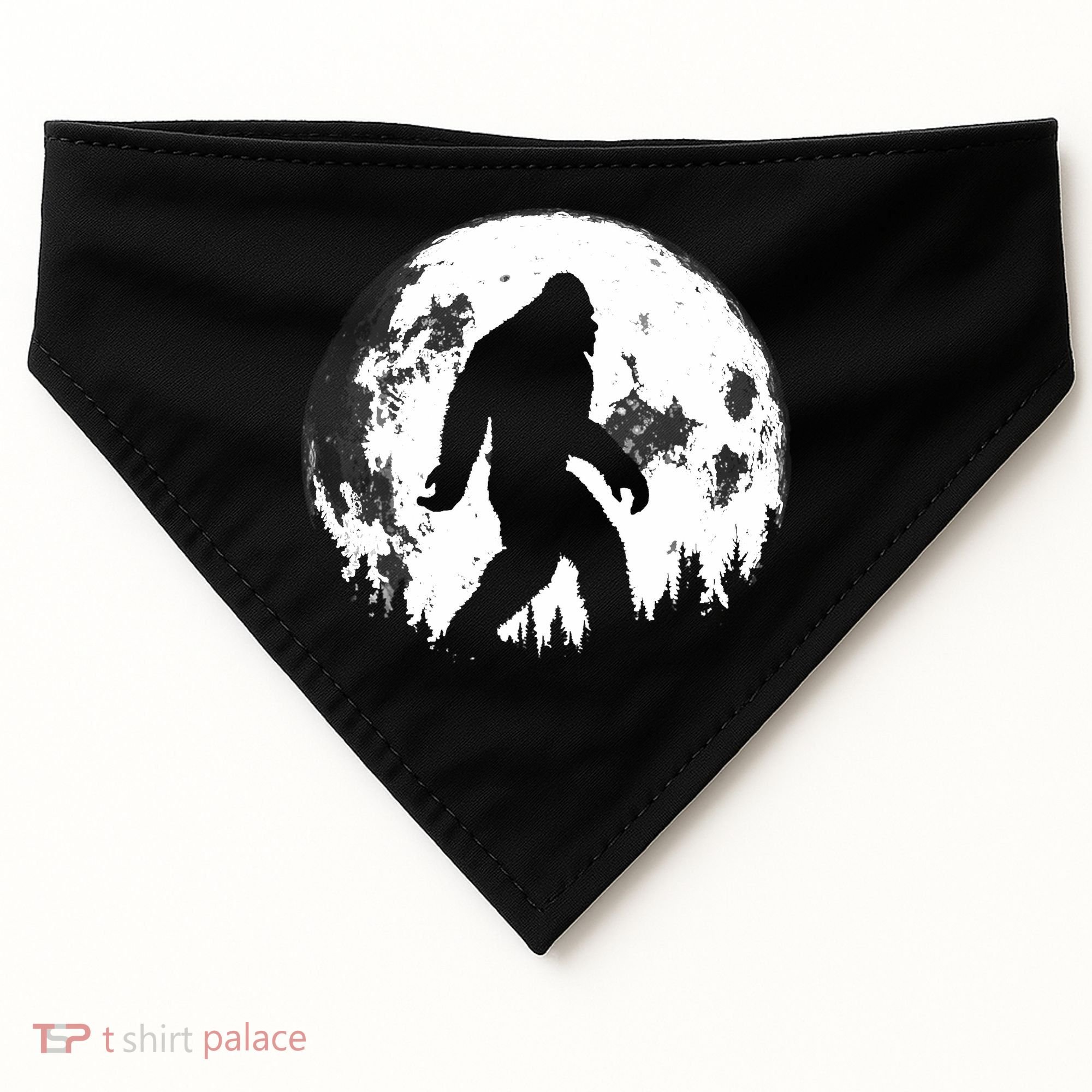 Bigfoot Night Stroll! Cool Full Moon Night & Trees Sasquatch USA-Made Doggie Bandana