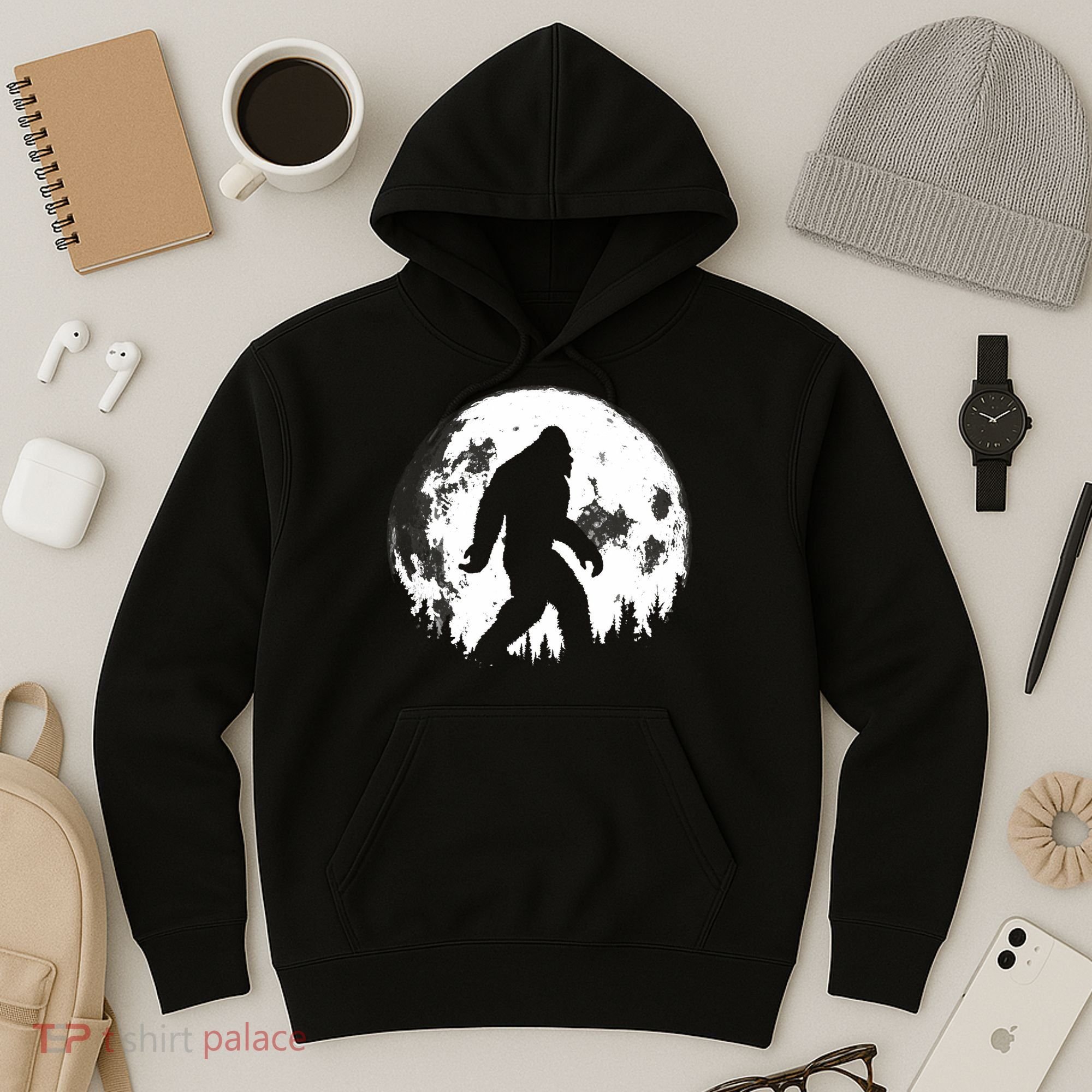 Bigfoot Night Stroll! Cool Full Moon Night & Trees Sasquatch Hoodie