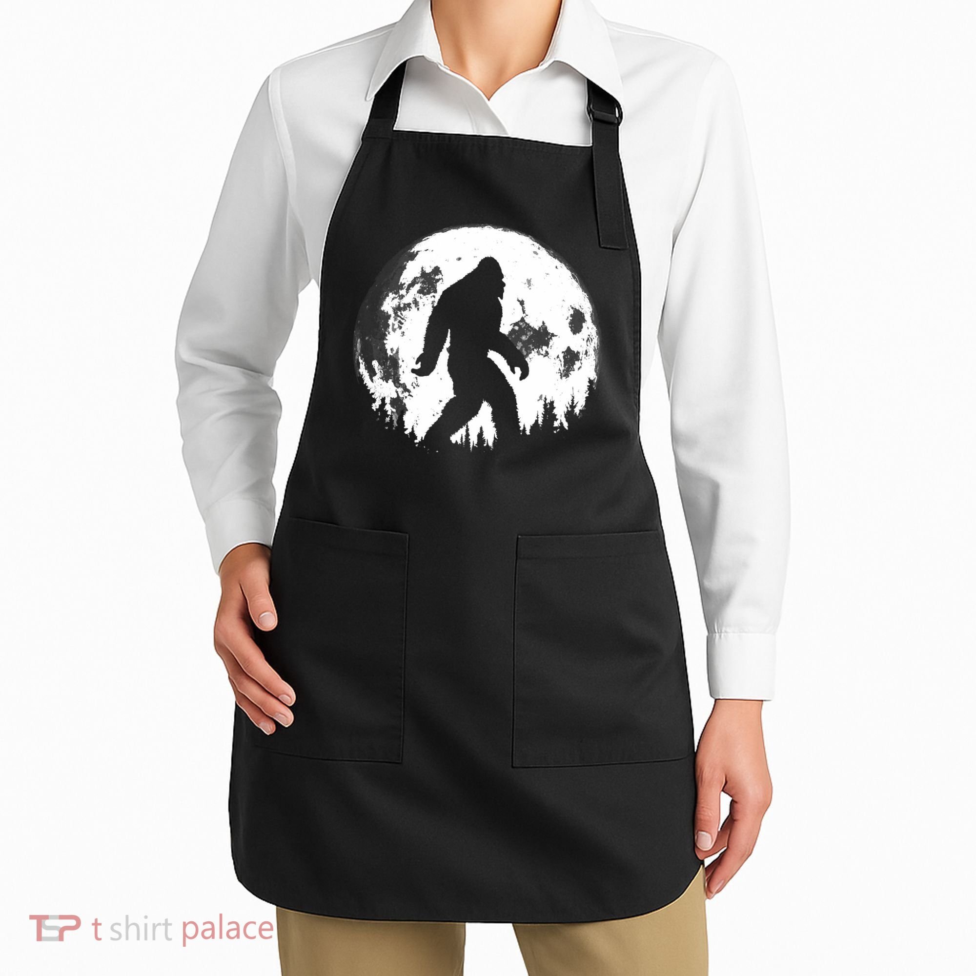 Bigfoot Night Stroll! Cool Full Moon Night & Trees Sasquatch Apron