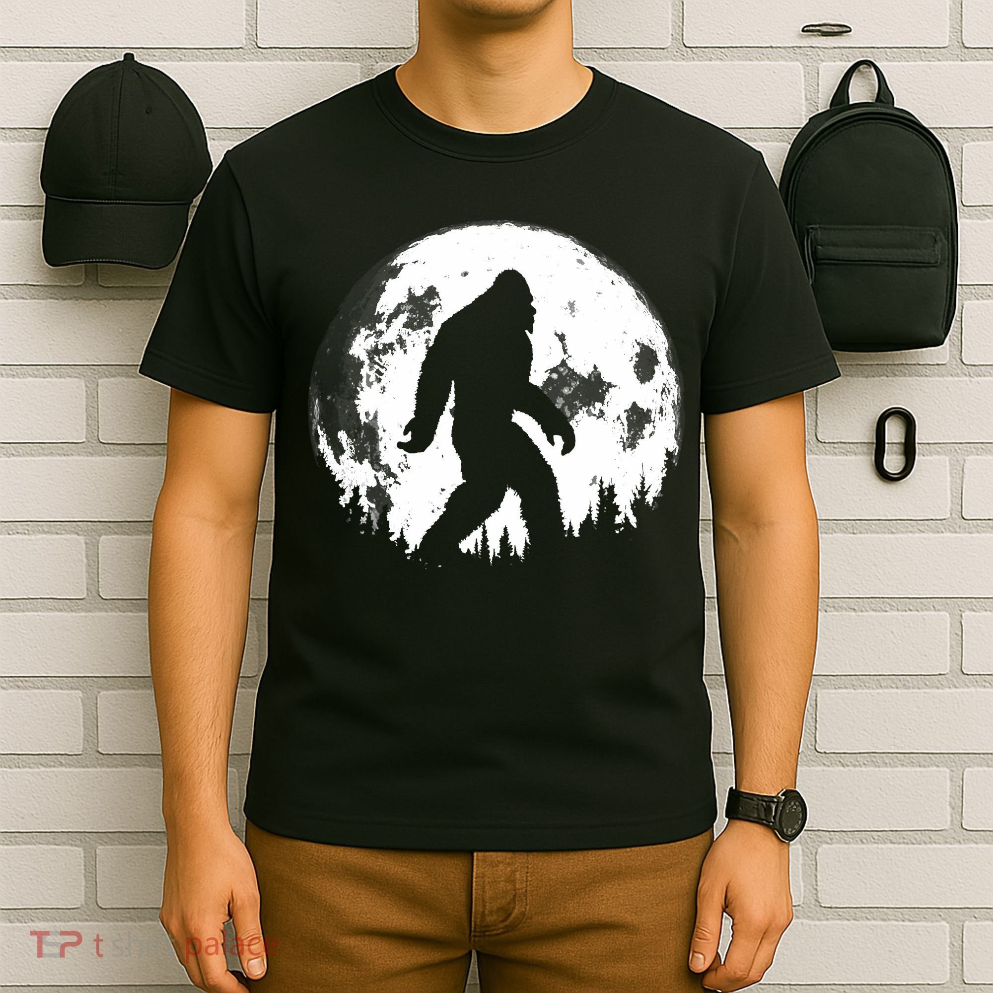 Bigfoot Night Stroll! Cool Full Moon Night & Trees Sasquatch T-Shirt