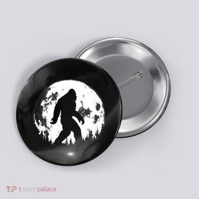 Bigfoot Night Stroll! Cool Full Moon Night & Trees Sasquatch Button
