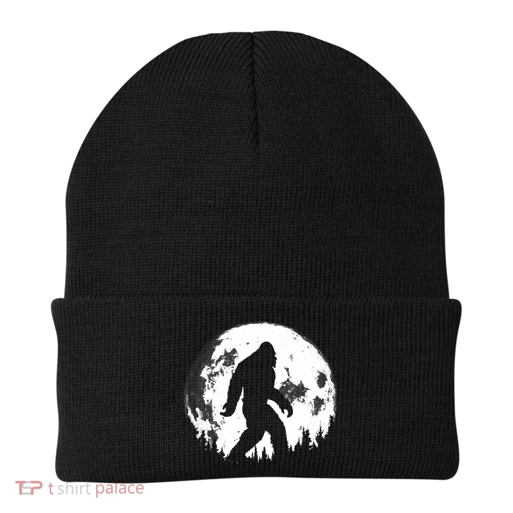 Bigfoot Night Stroll! Cool Full Moon Night & Trees Sasquatch Beanie