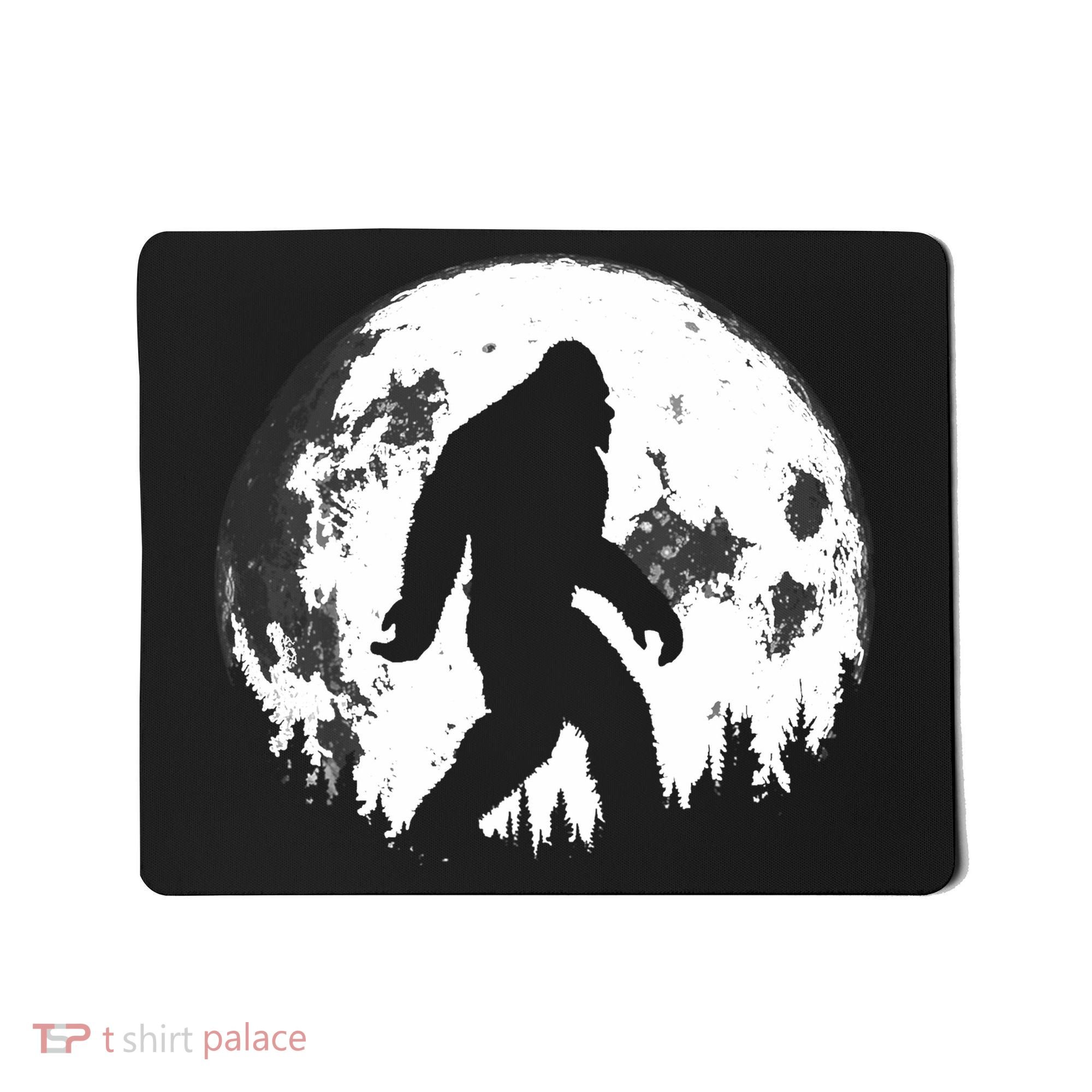 Bigfoot Night Stroll! Cool Full Moon Night & Trees Sasquatch Mousepad
