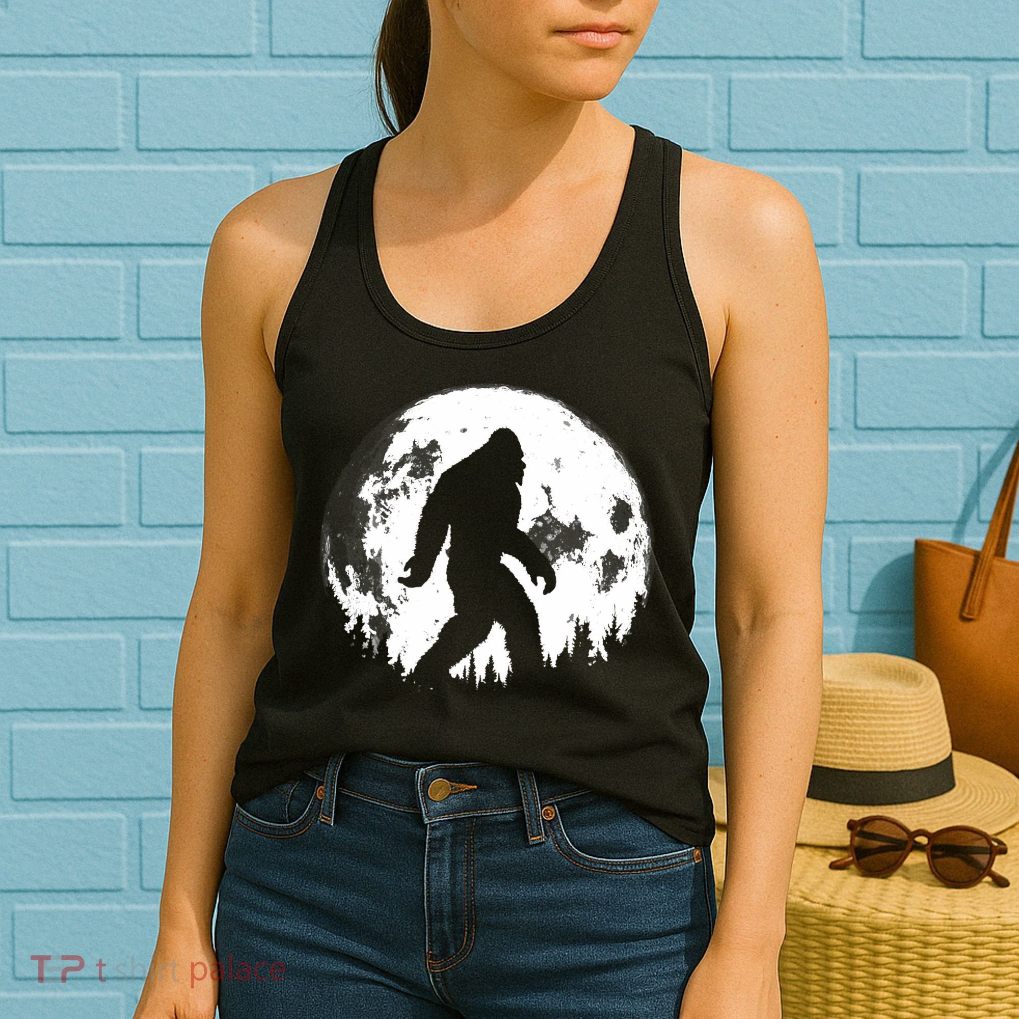 Bigfoot Night Stroll! Cool Full Moon Night & Trees Sasquatch Women's Tank Top