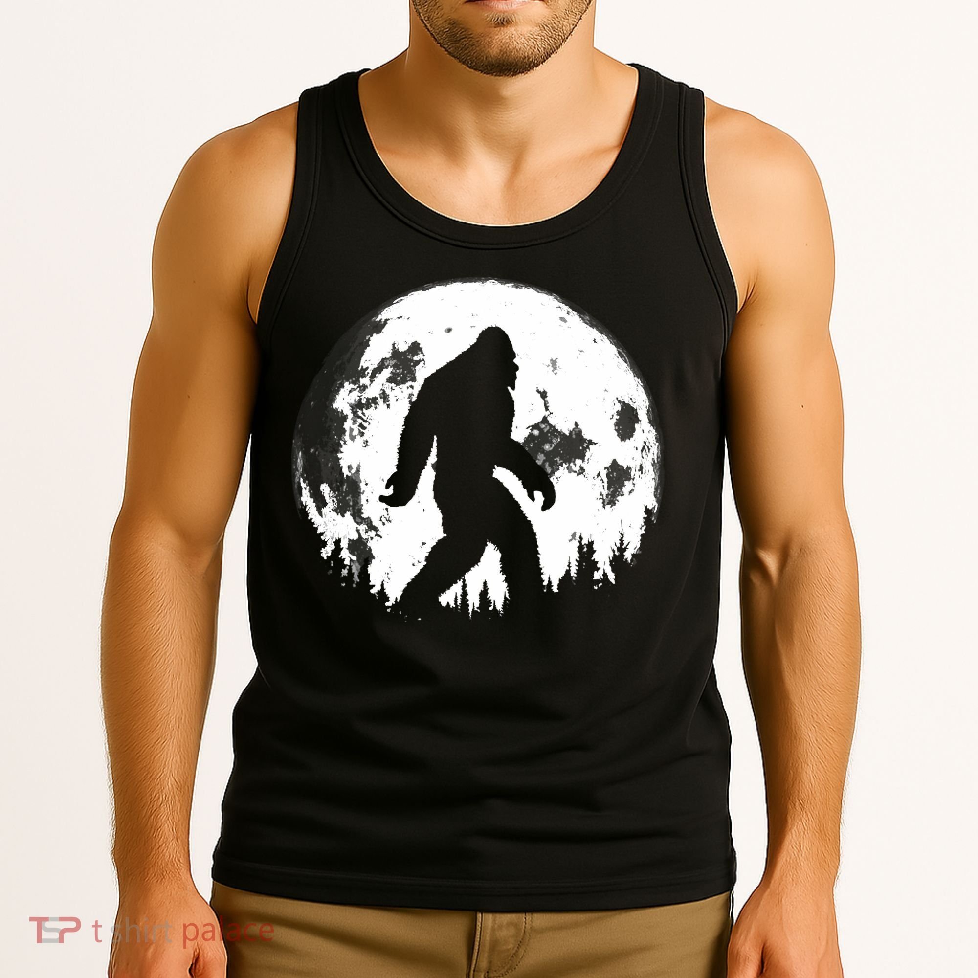 Bigfoot Night Stroll! Cool Full Moon Night & Trees Sasquatch Tank Top