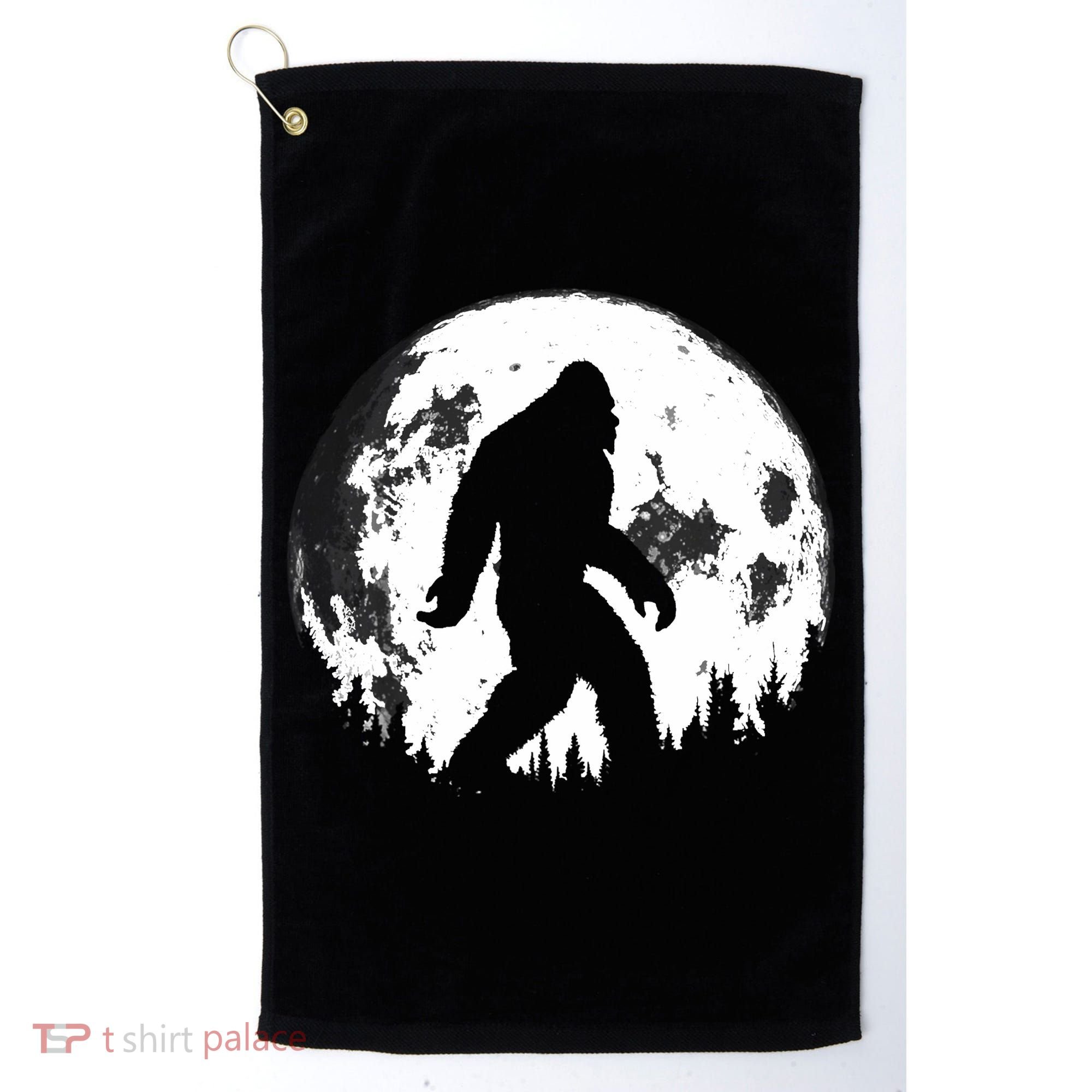 Bigfoot Night Stroll! Cool Full Moon Night & Trees Sasquatch Golf Towel