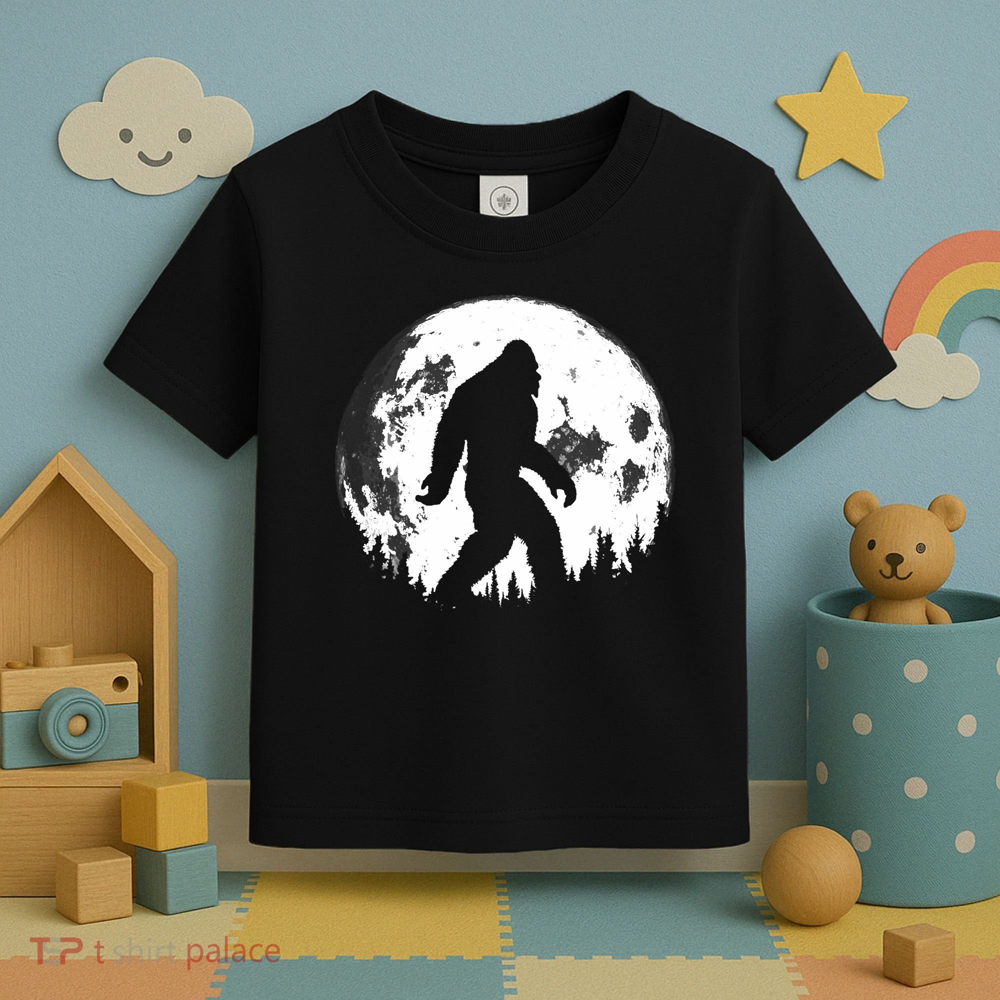 Bigfoot Night Stroll! Cool Full Moon Night & Trees Sasquatch Toddler T-Shirt