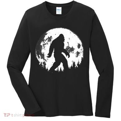 Bigfoot Night Stroll! Cool Full Moon Night & Trees Sasquatch Women's Long Sleeve Shirt